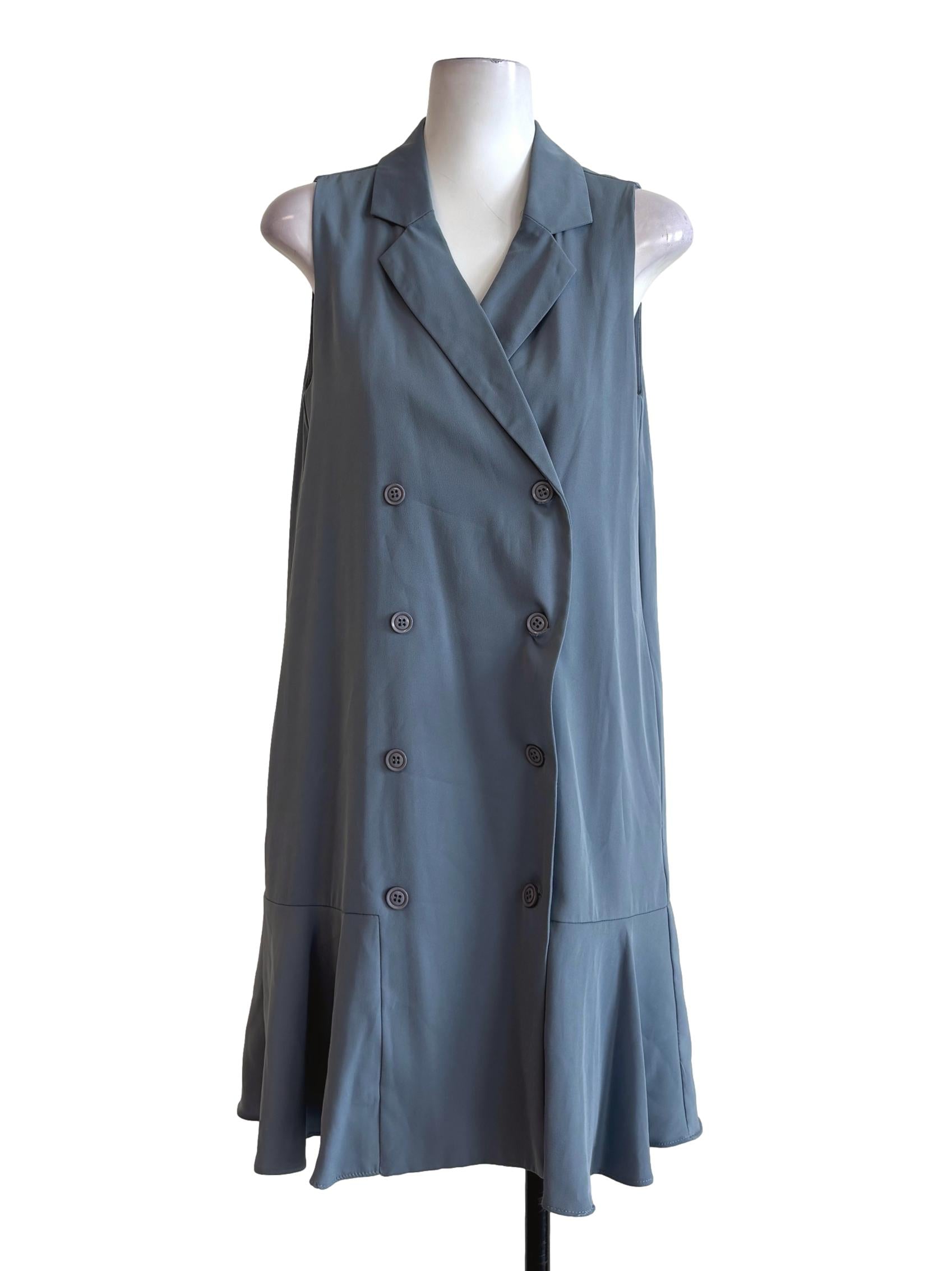 Aegean Blue Double Button Sleeveless Dress