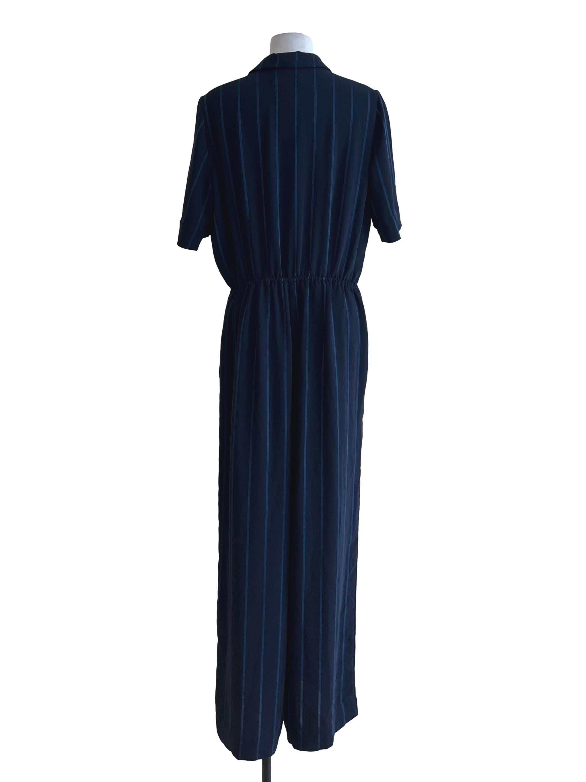 Navy Blue Awning Stripe Jumpsuit