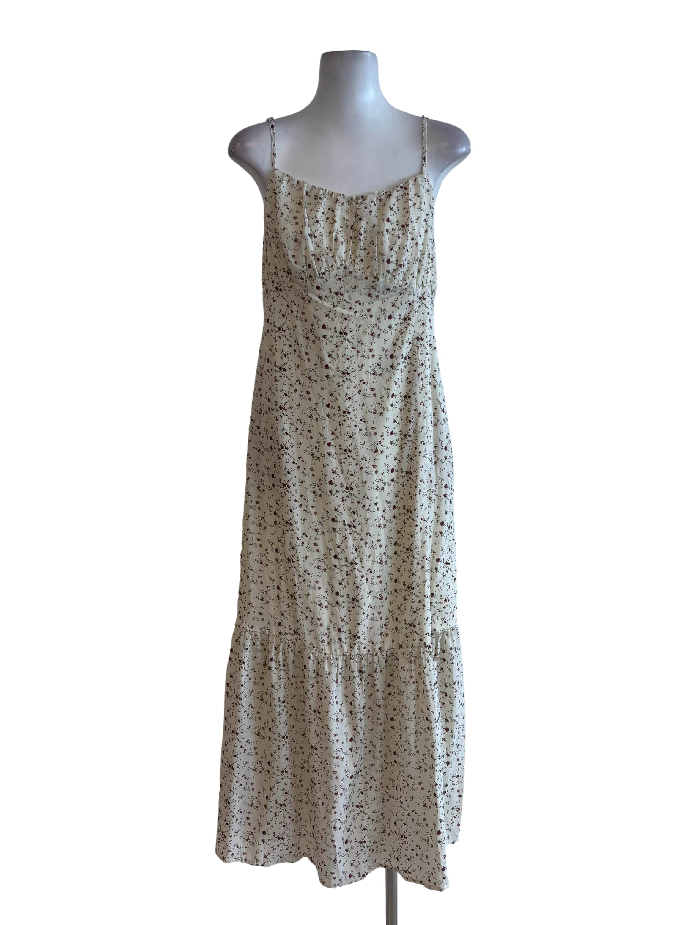 Cream Floral Strappy Maxi Slit Dress