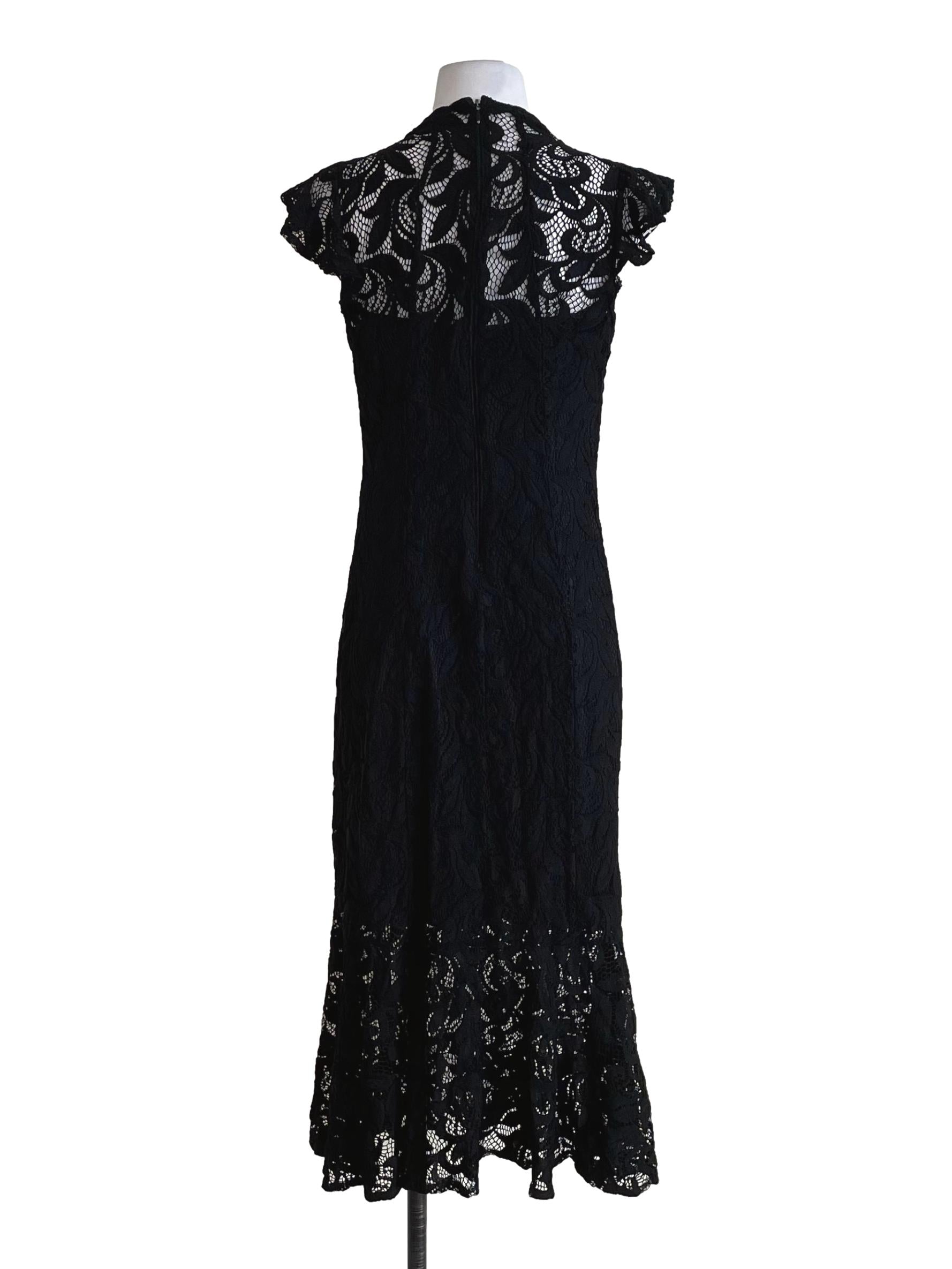 Black Lace Flounce Sheath Dress