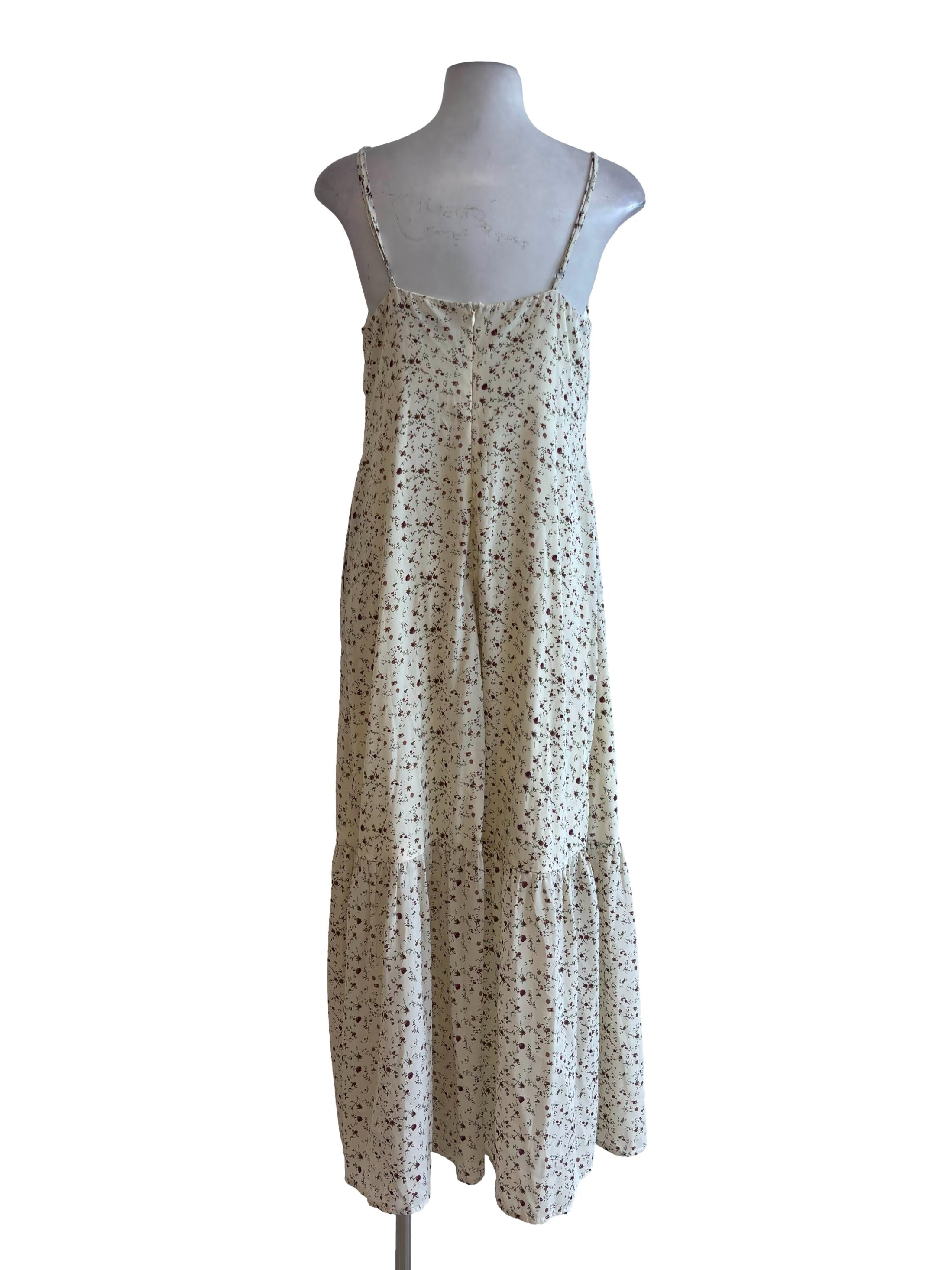 Cream Floral Strappy Maxi Slit Dress