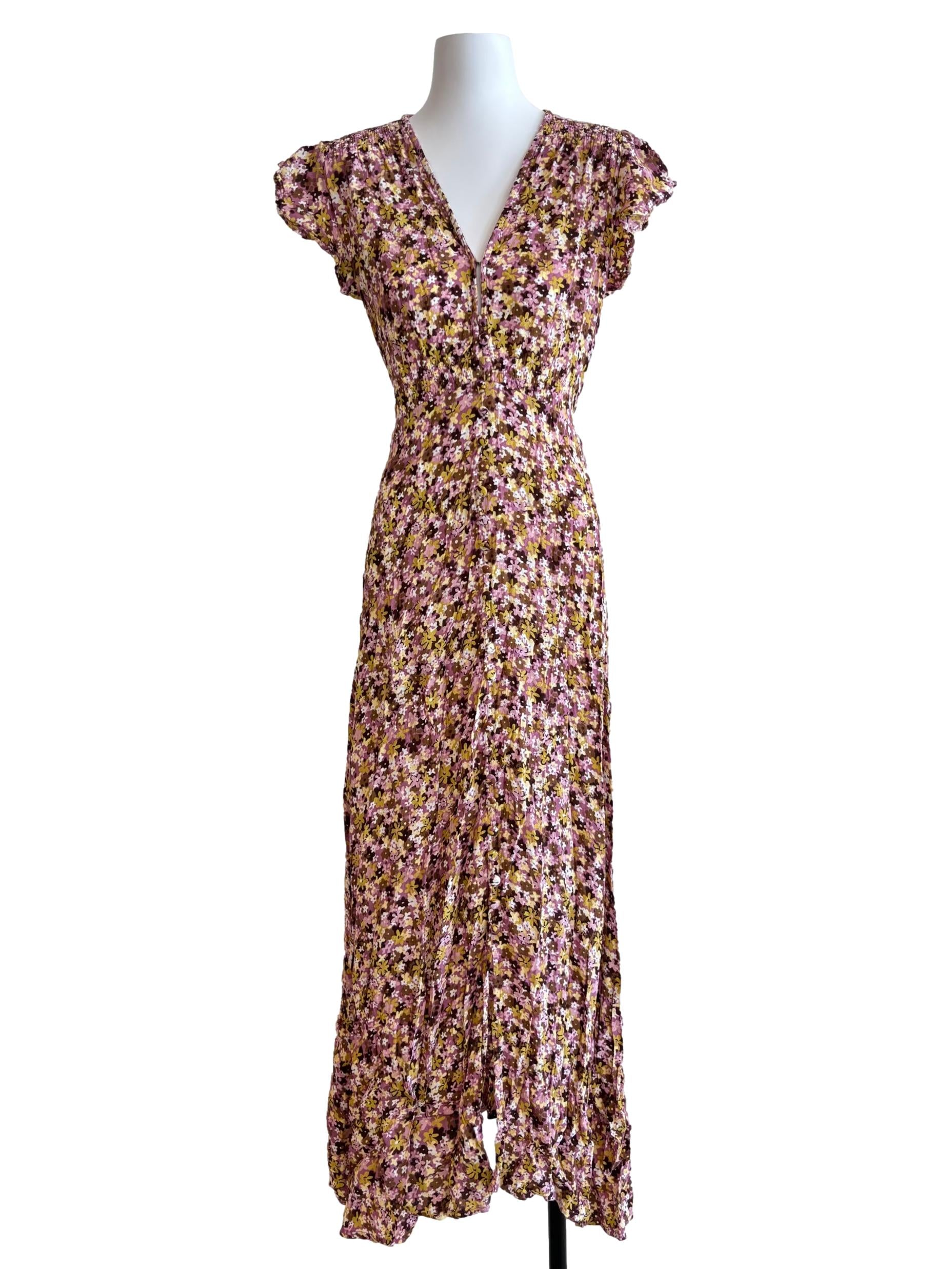 Canary Yellow Brown Floral Sundress