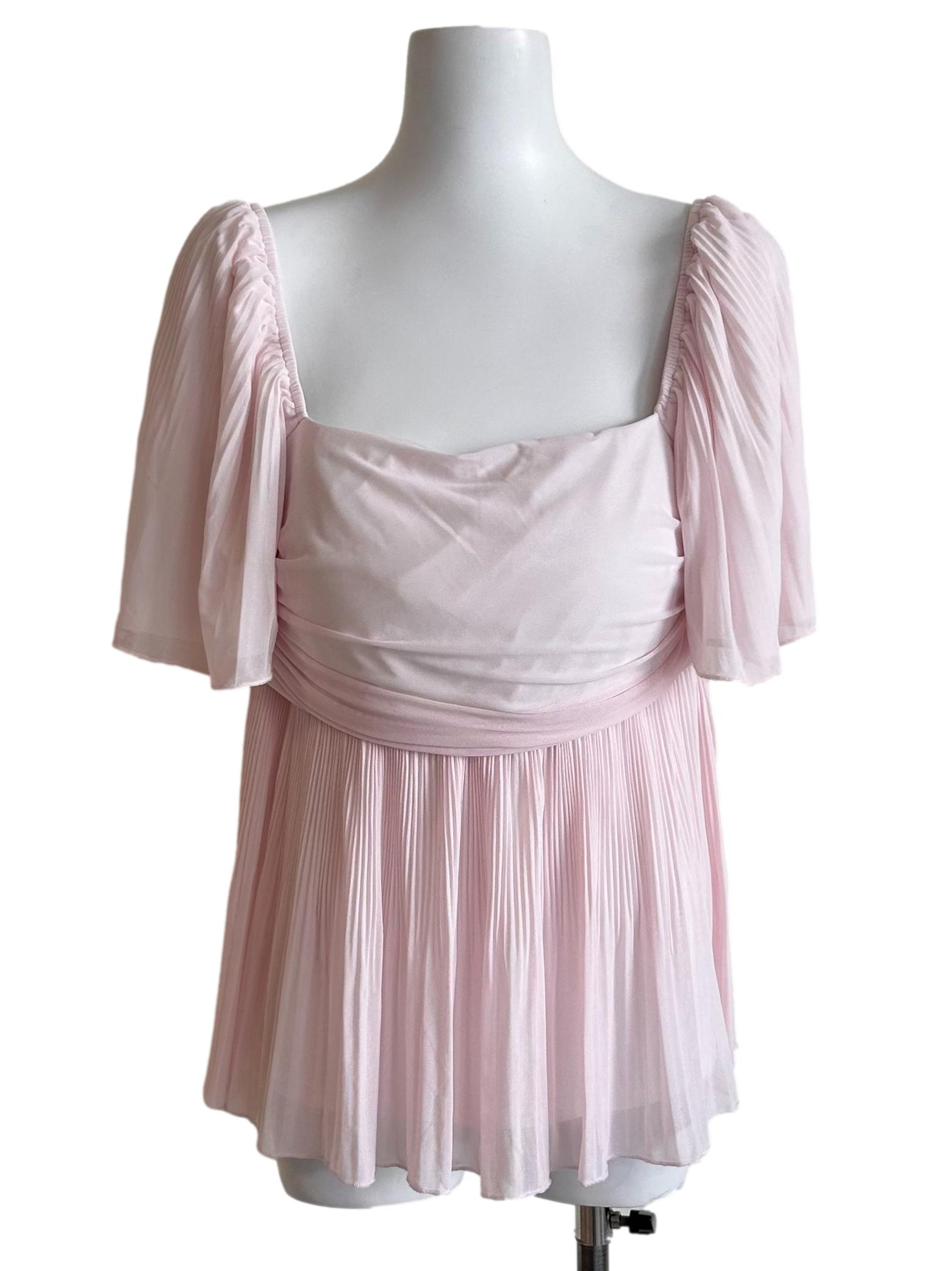 Blush Pink Flutter Sleeves Pleated Top