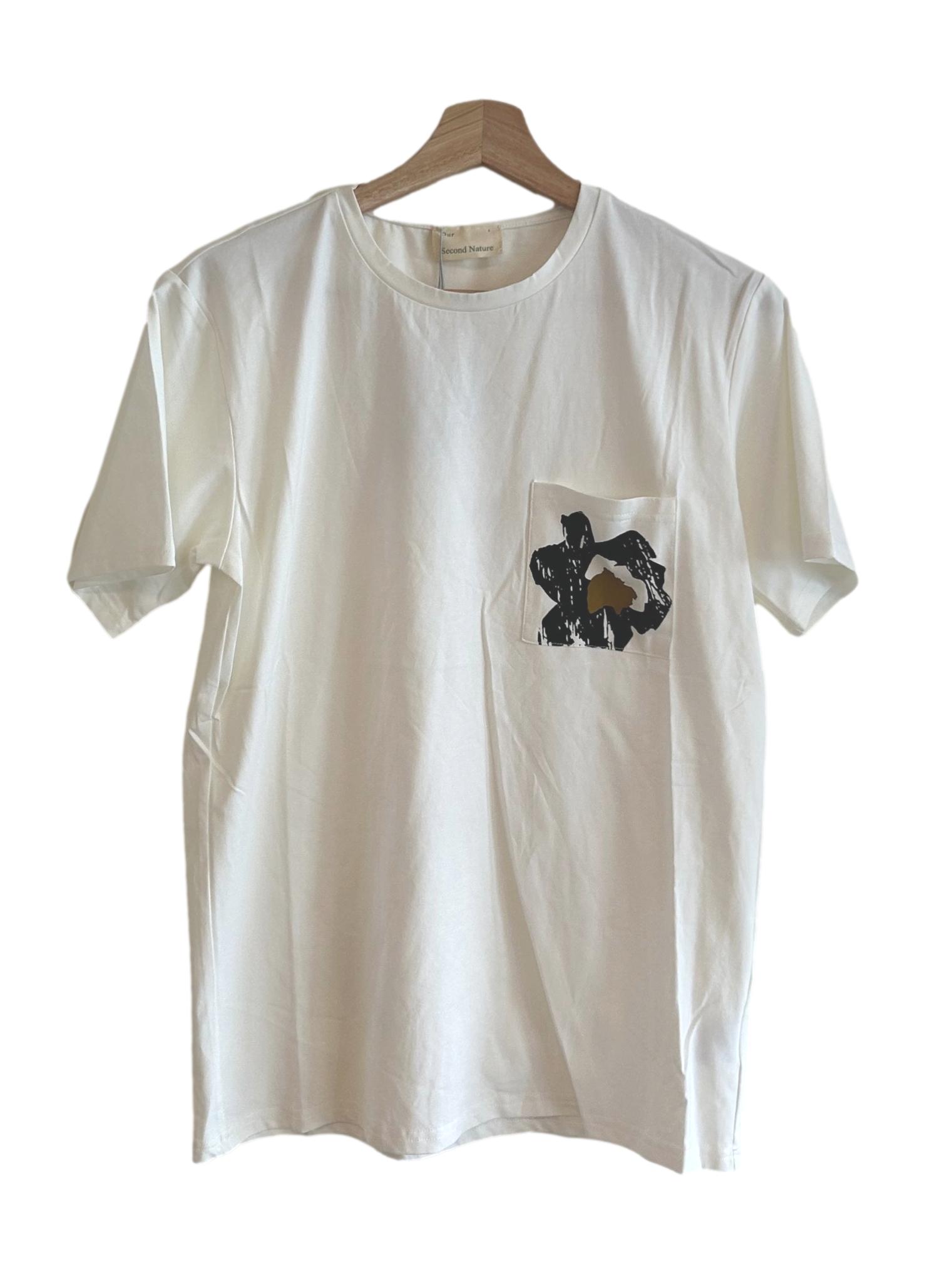 Ivory White T-Shirt with Printed Front Pocket OSN