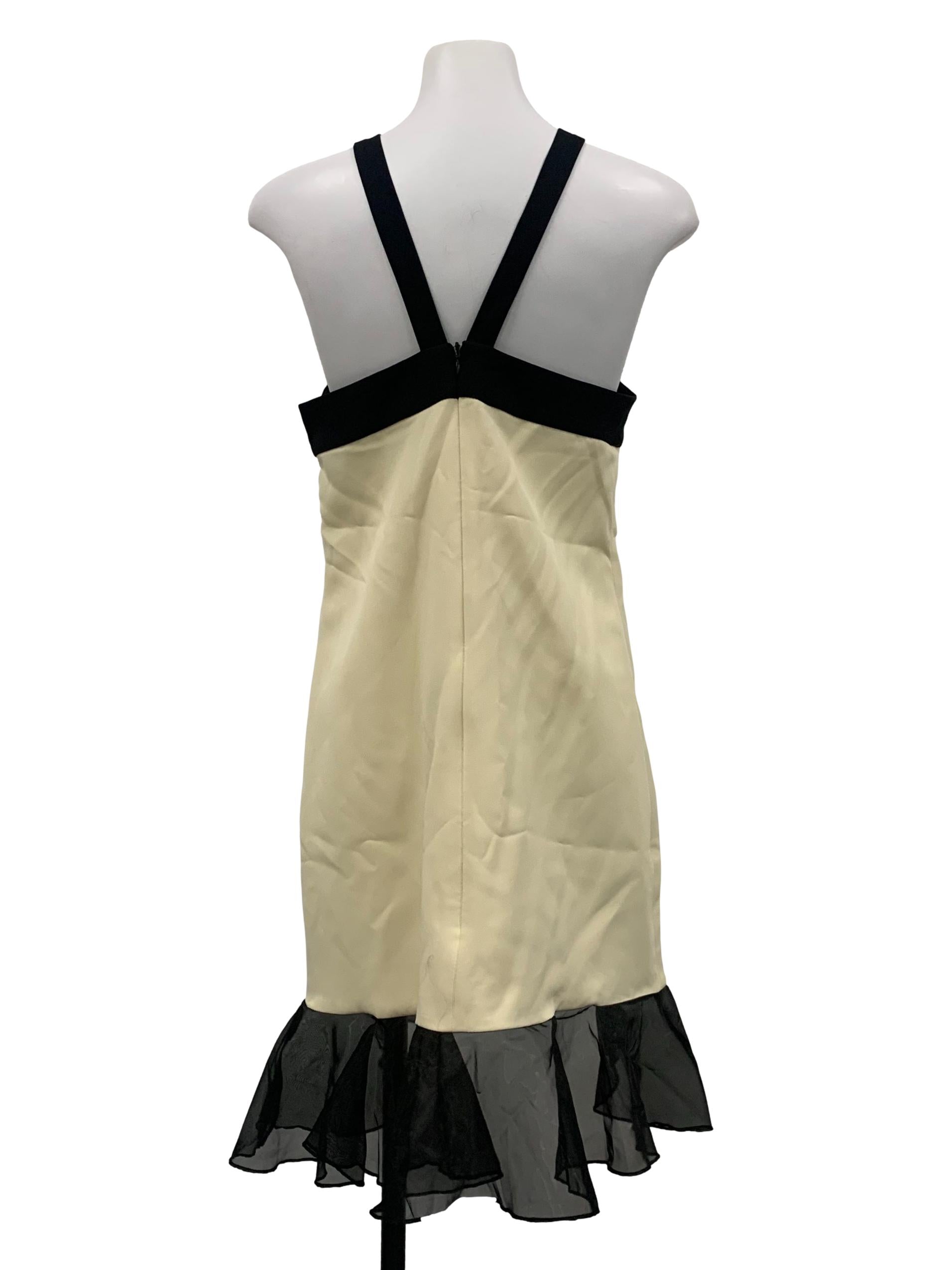 Pale Yellow And Black Halter Mesh Dress