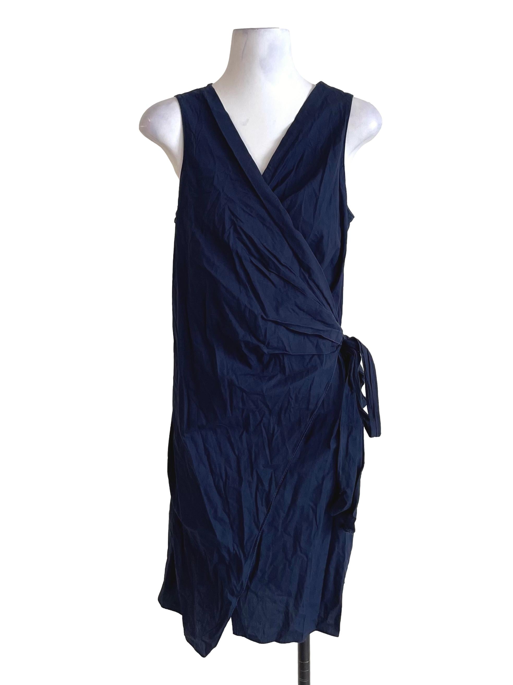Navy Blue Sleeveless Wrap Dress