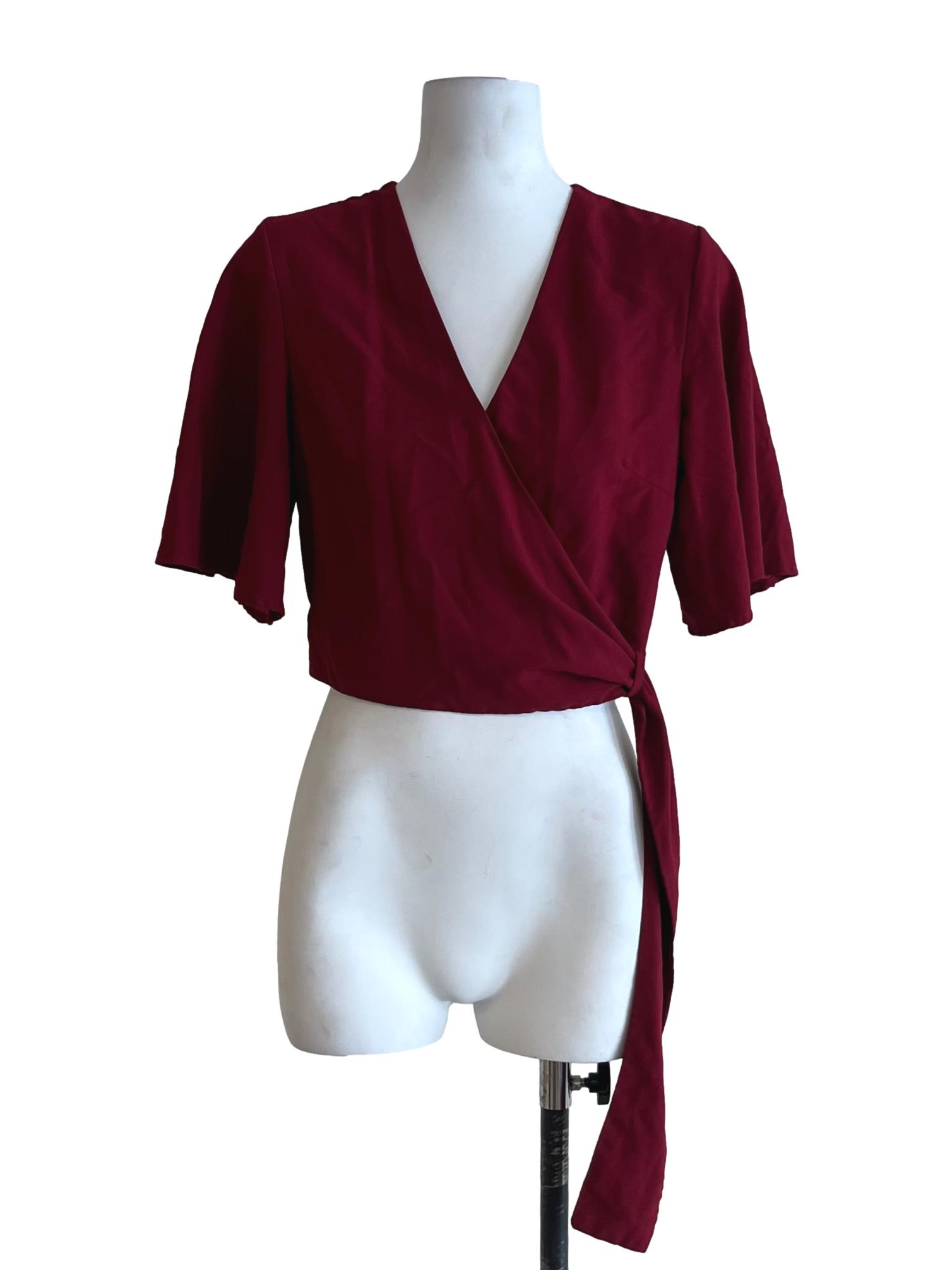 Wine Red V-Neckline Blouse