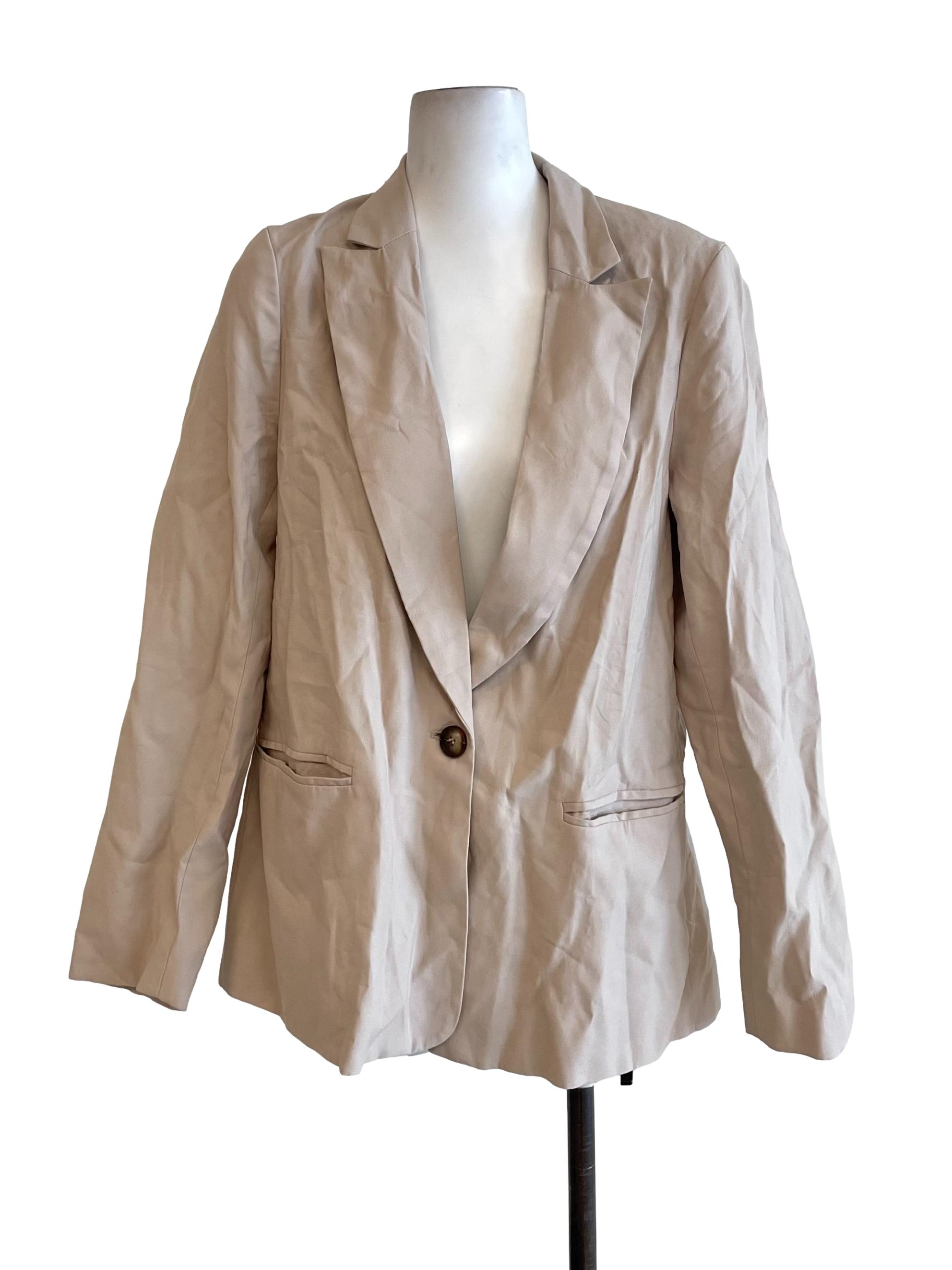 Light Beige One Button Blazer