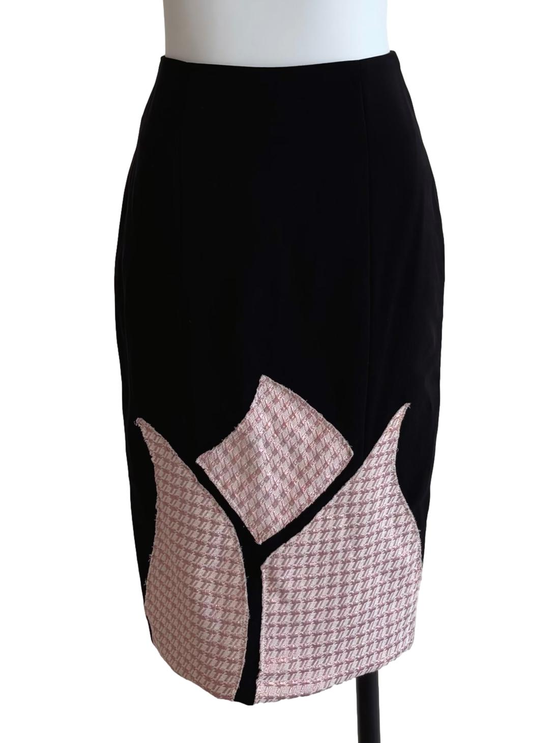 Rich Black Patch Pencil Skirt