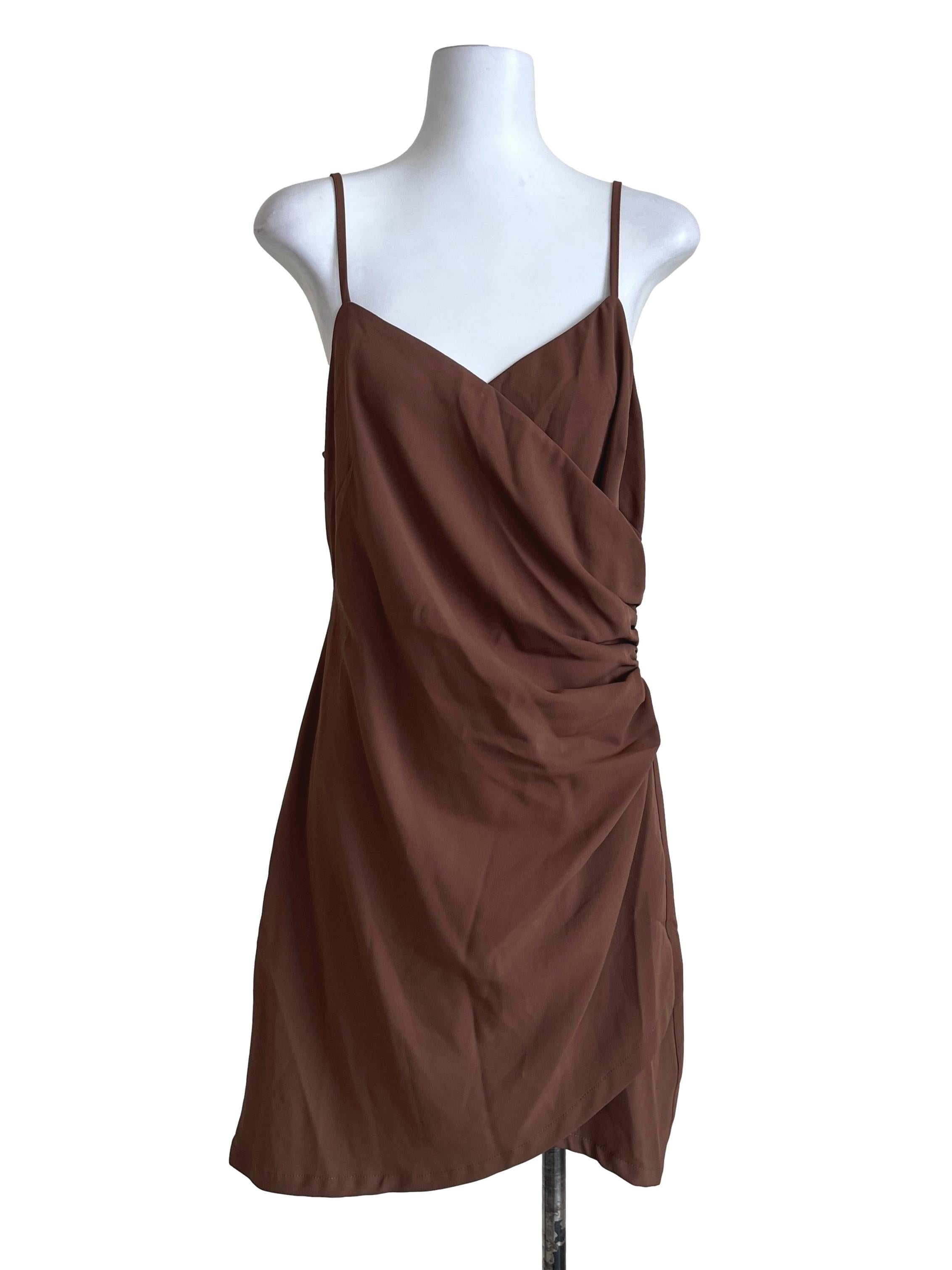 Pecan Brown Wrap A-Line Dress
