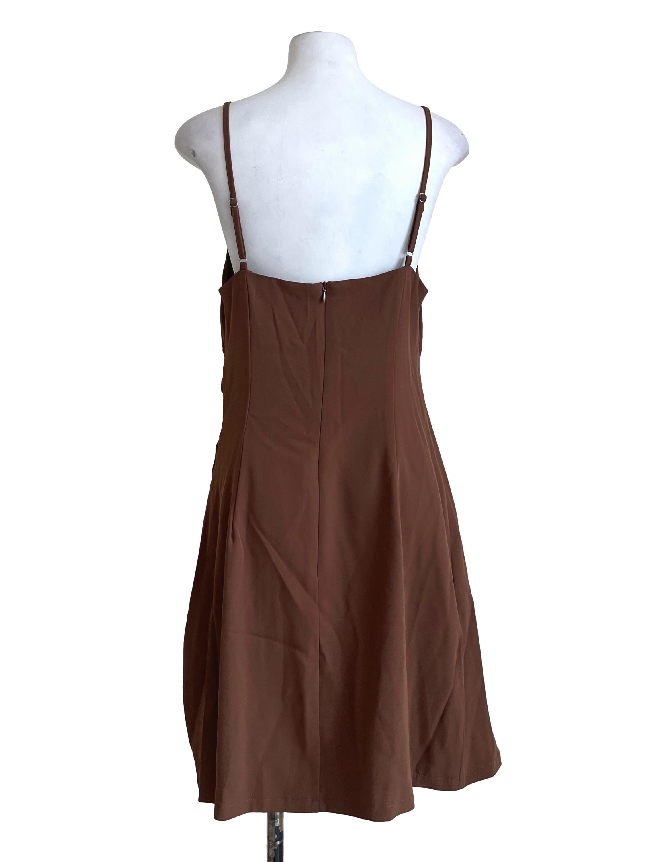 Pecan Brown Wrap A-Line Dress