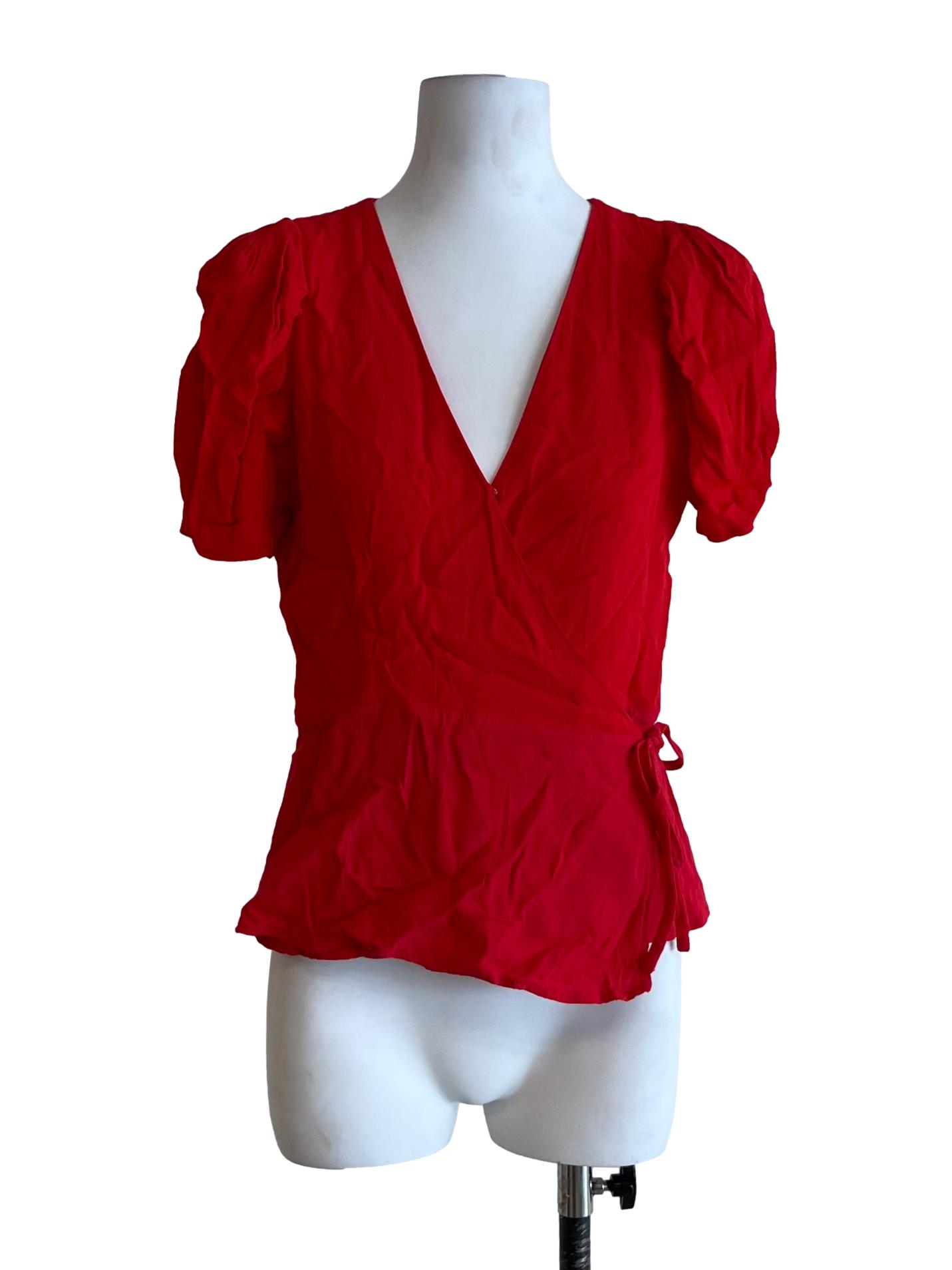 Candy Red V-Neckline Blouse