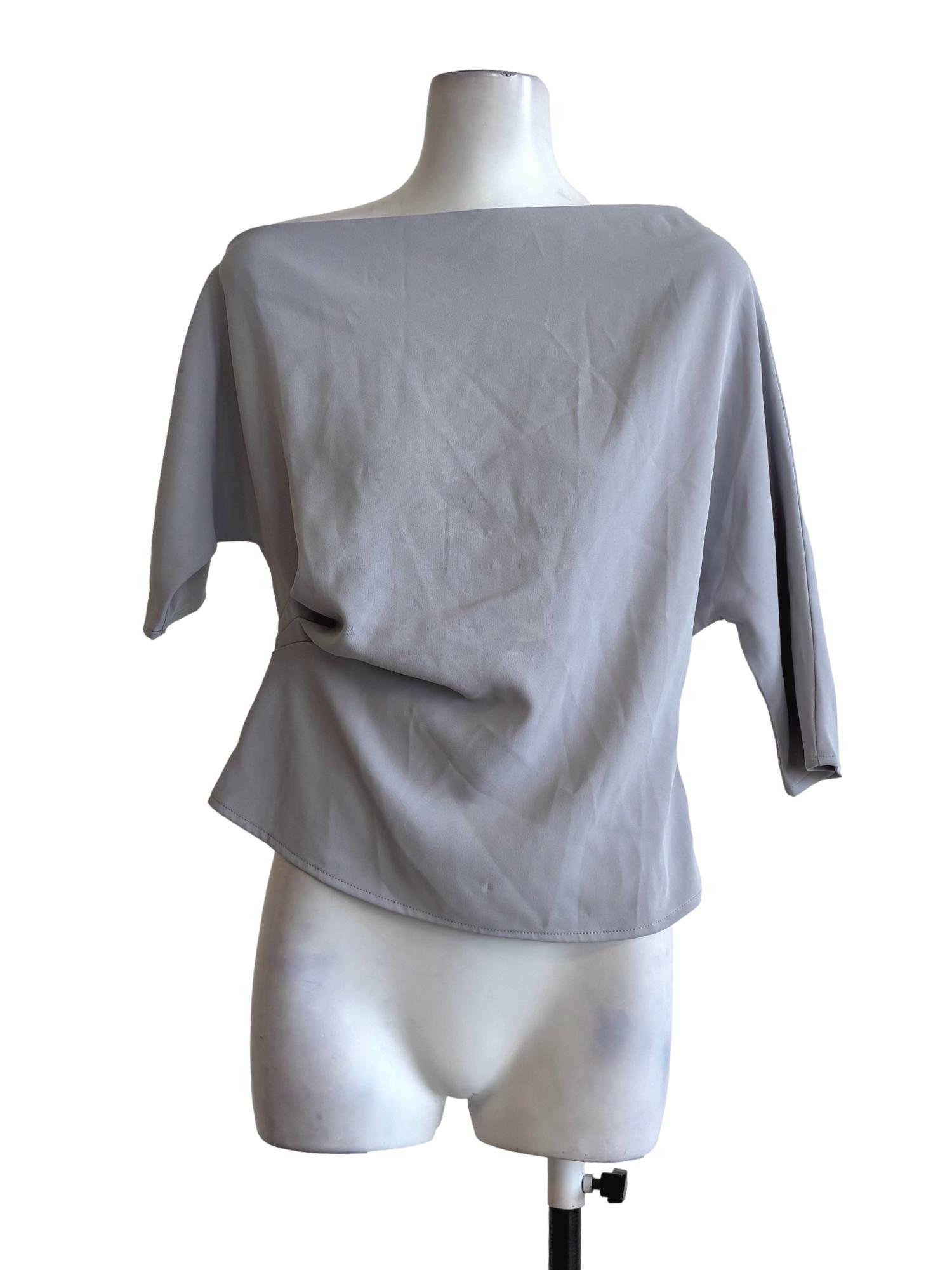 Chrome Grey Side Ruched Boat Neck Blouse LB