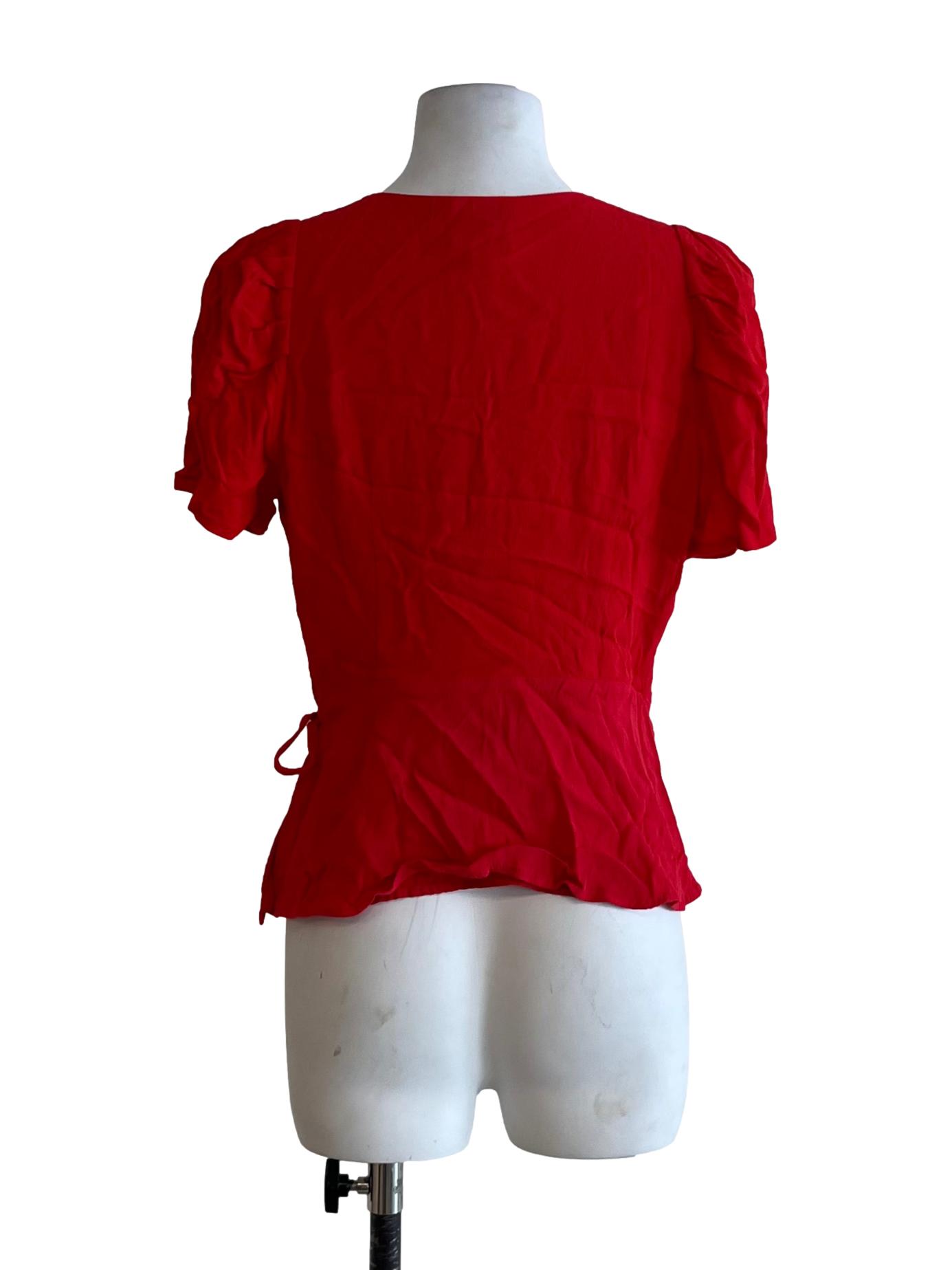 Candy Red V-Neckline Blouse