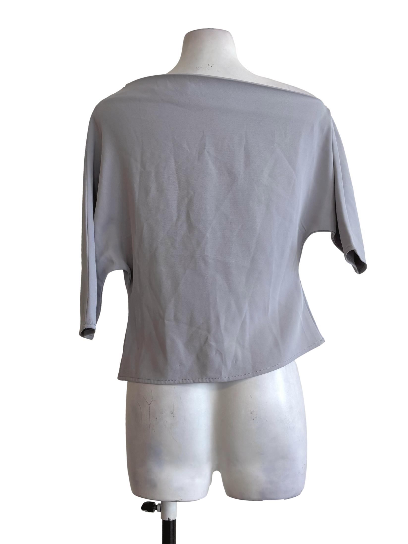 Chrome Grey Side Ruched Boat Neck Blouse LB