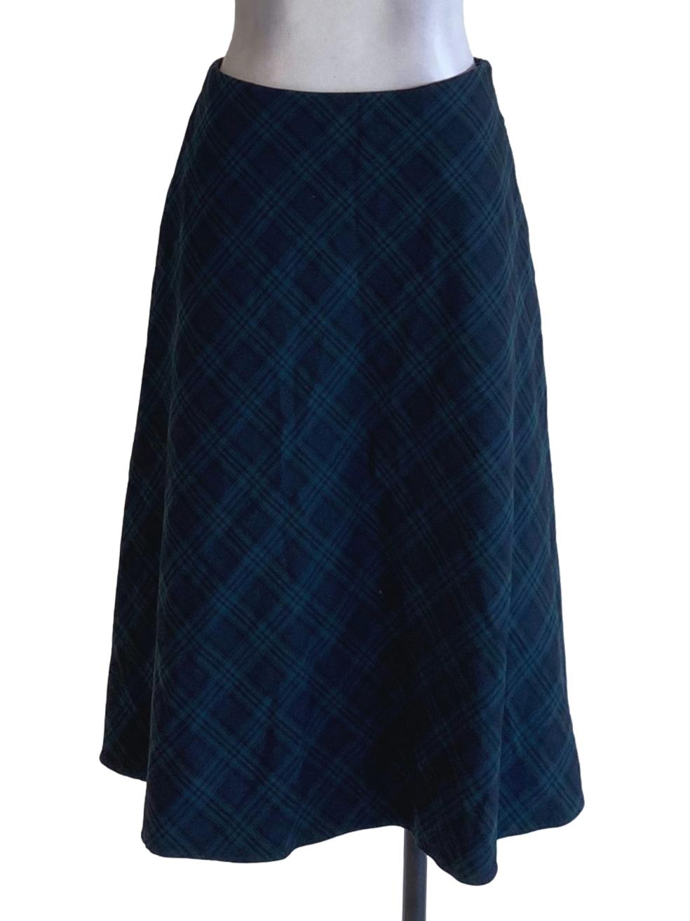 Dark Ocean Blue Oblique Plaid A-Line Skirt
