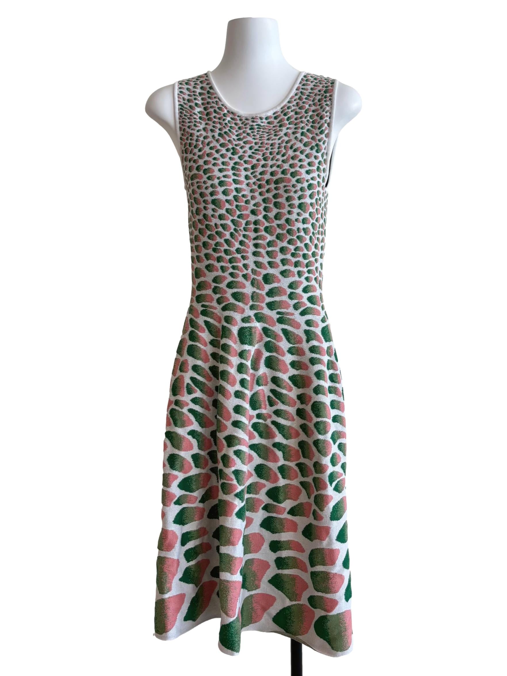 Pink And Green Printed A-Line Knit Dress