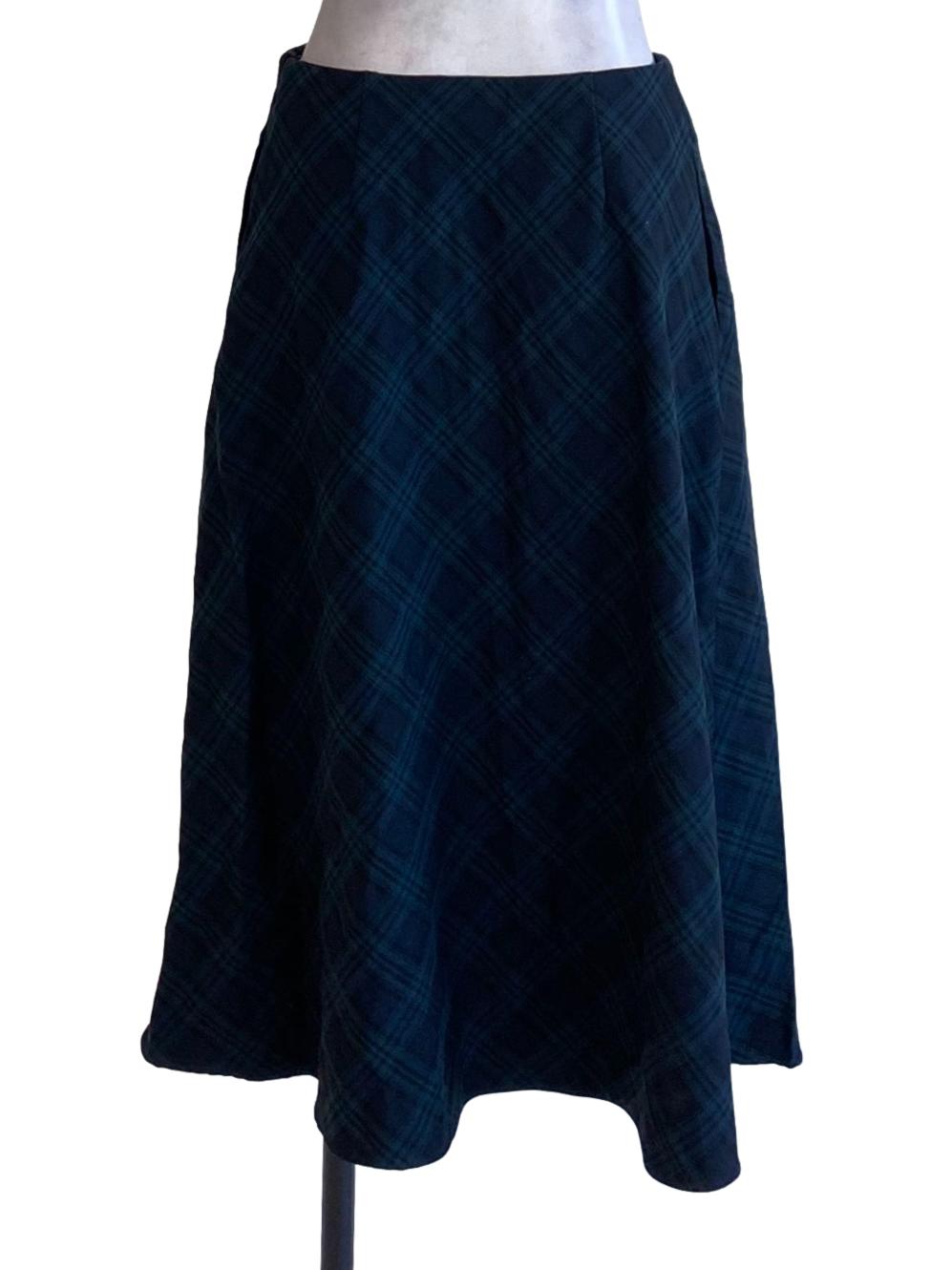 Dark Ocean Blue Oblique Plaid A-Line Skirt