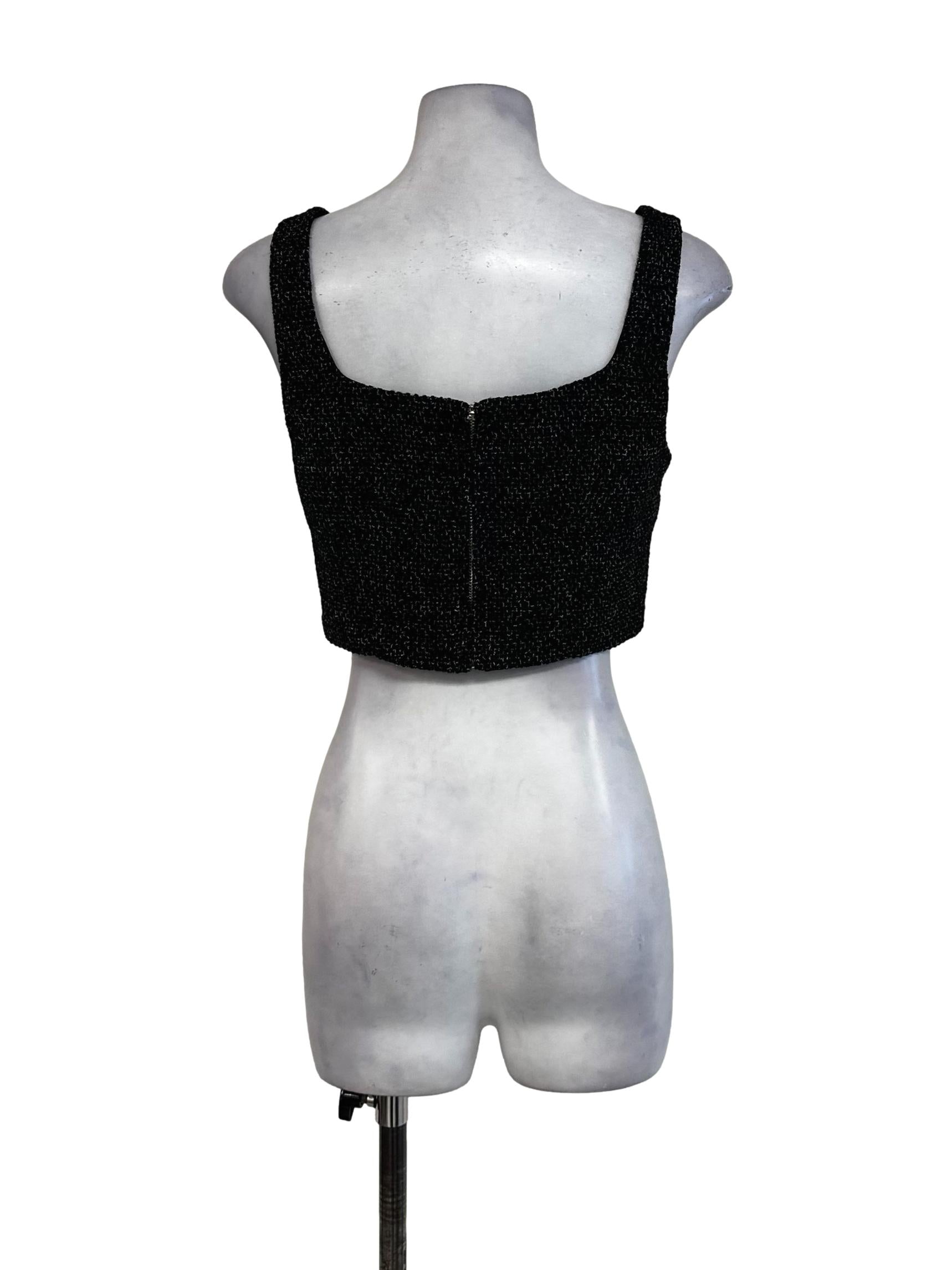 Black Tweed Pattern Padded Top