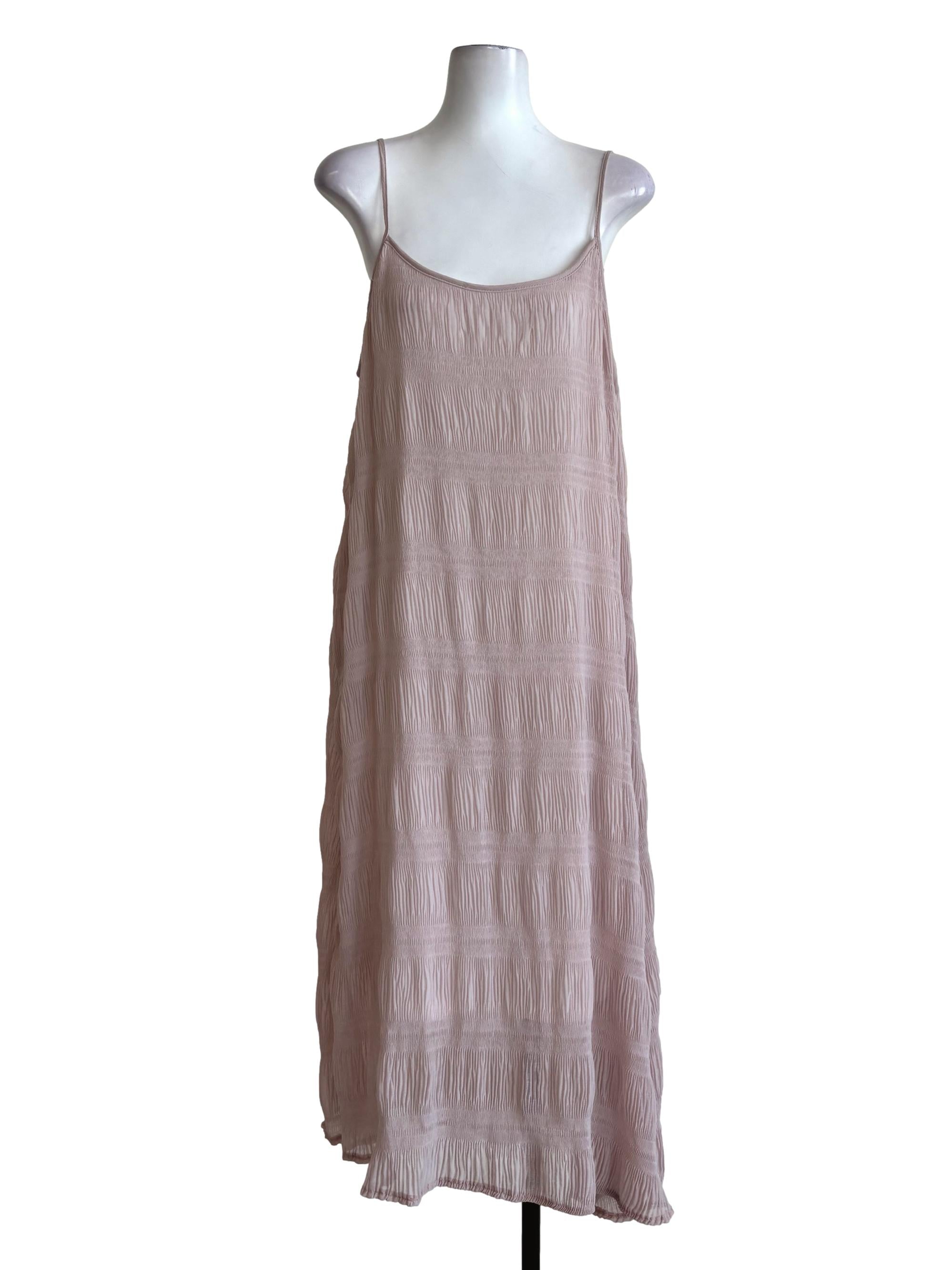 Nude Pink Crinkle Spaghetti Strap Dress