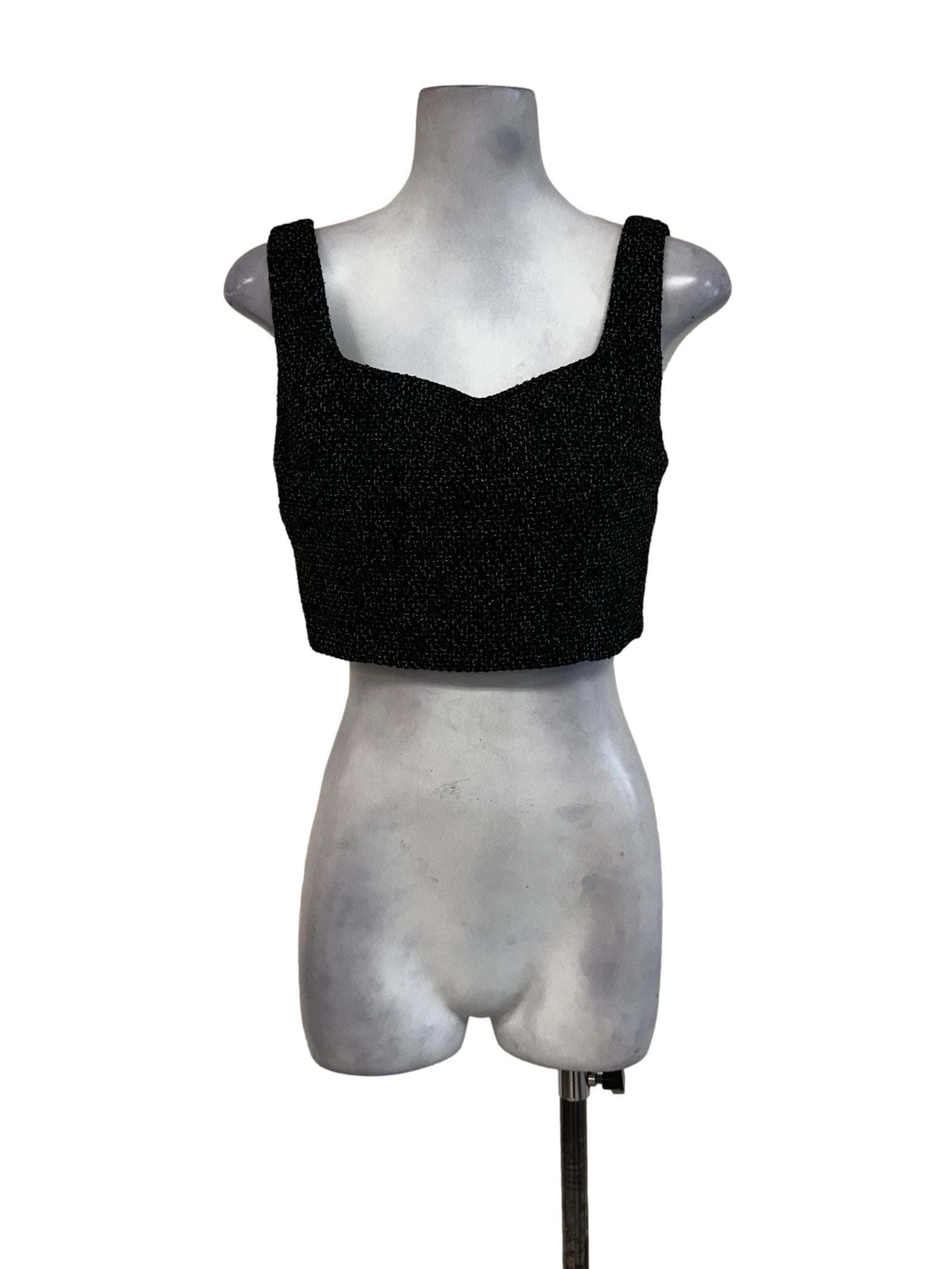 Black Tweed Pattern Padded Top