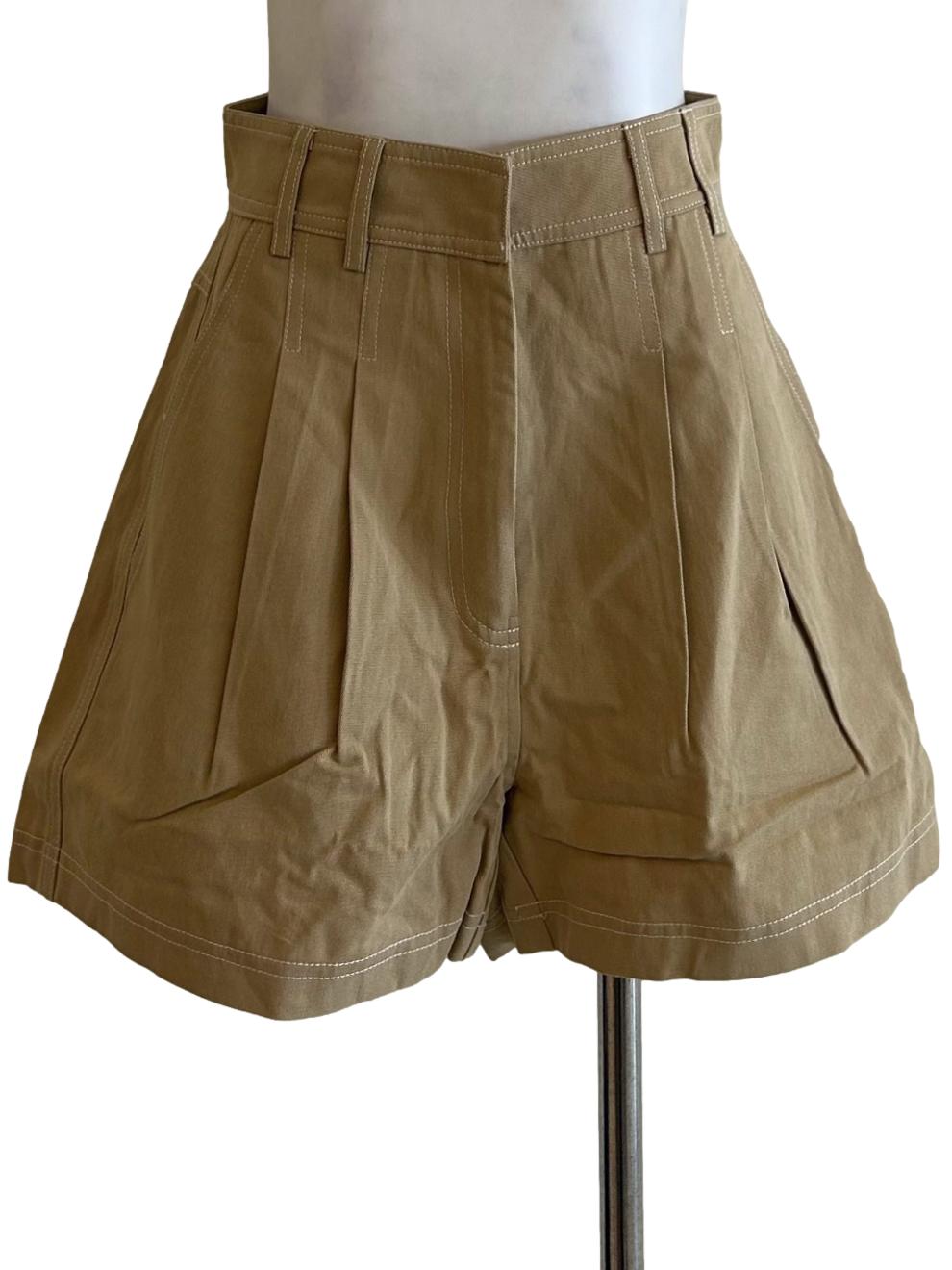 Brown Contrast Stitch Cotton Shorts OSN