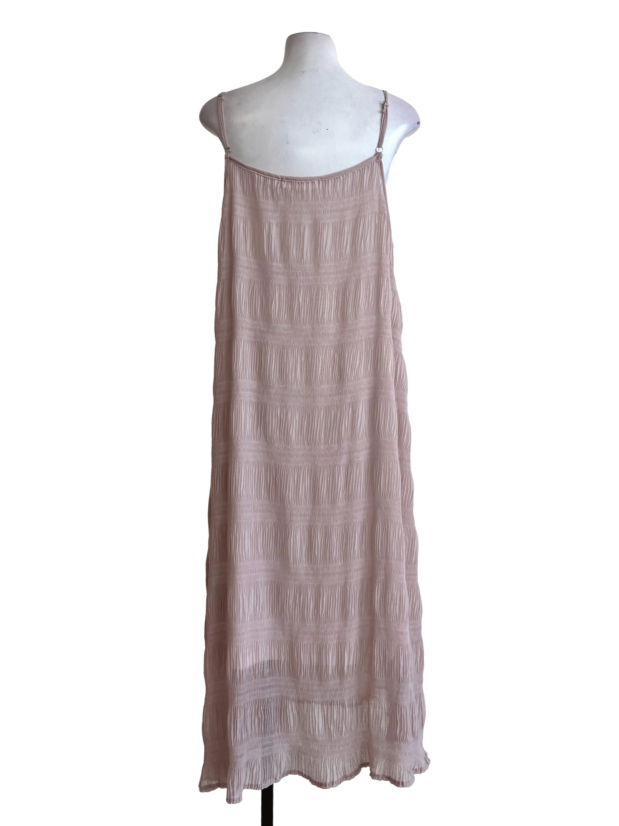 Nude Pink Crinkle Spaghetti Strap Dress