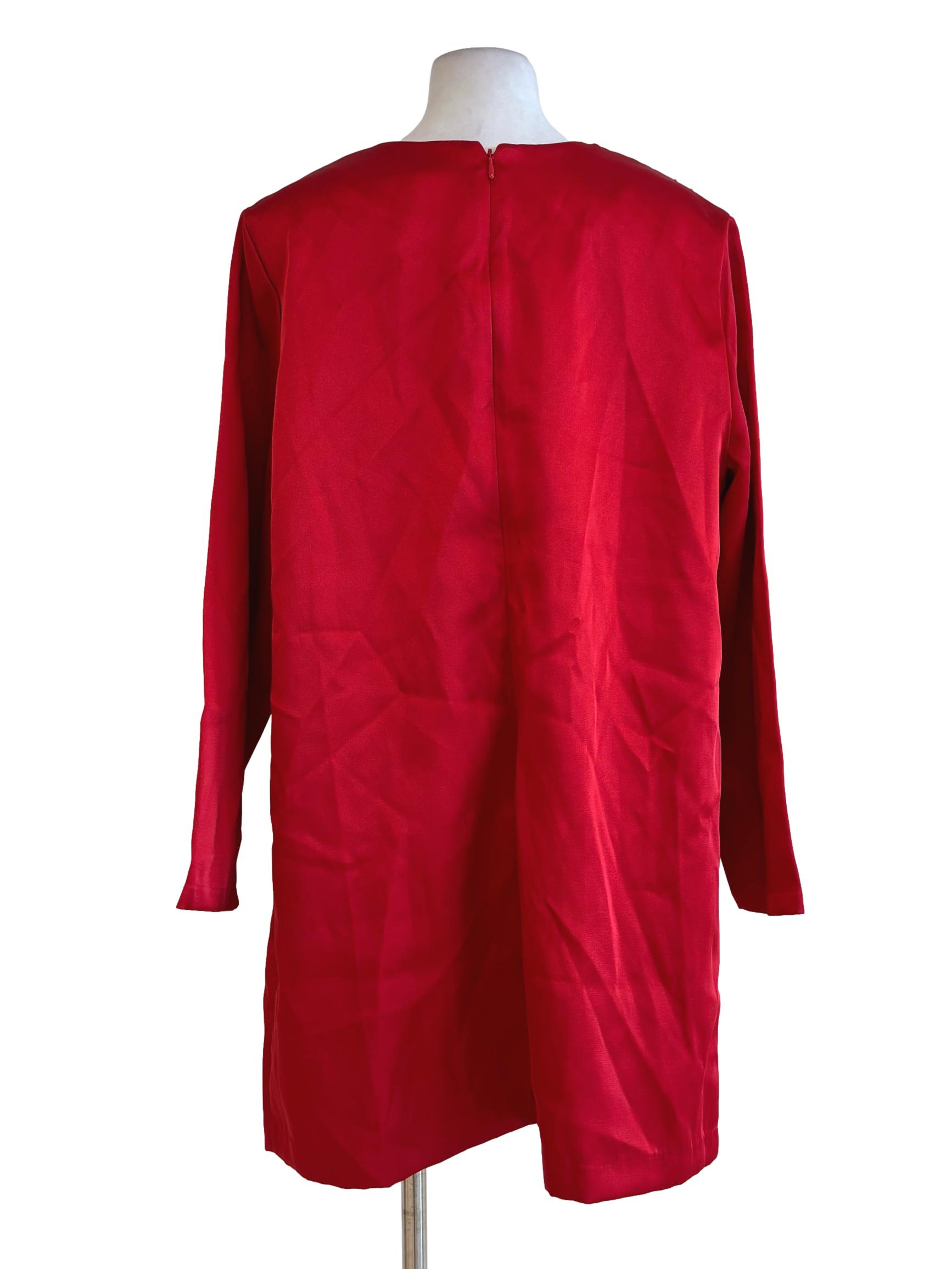 Blood Red Long Sleeve Straight Cut Dress