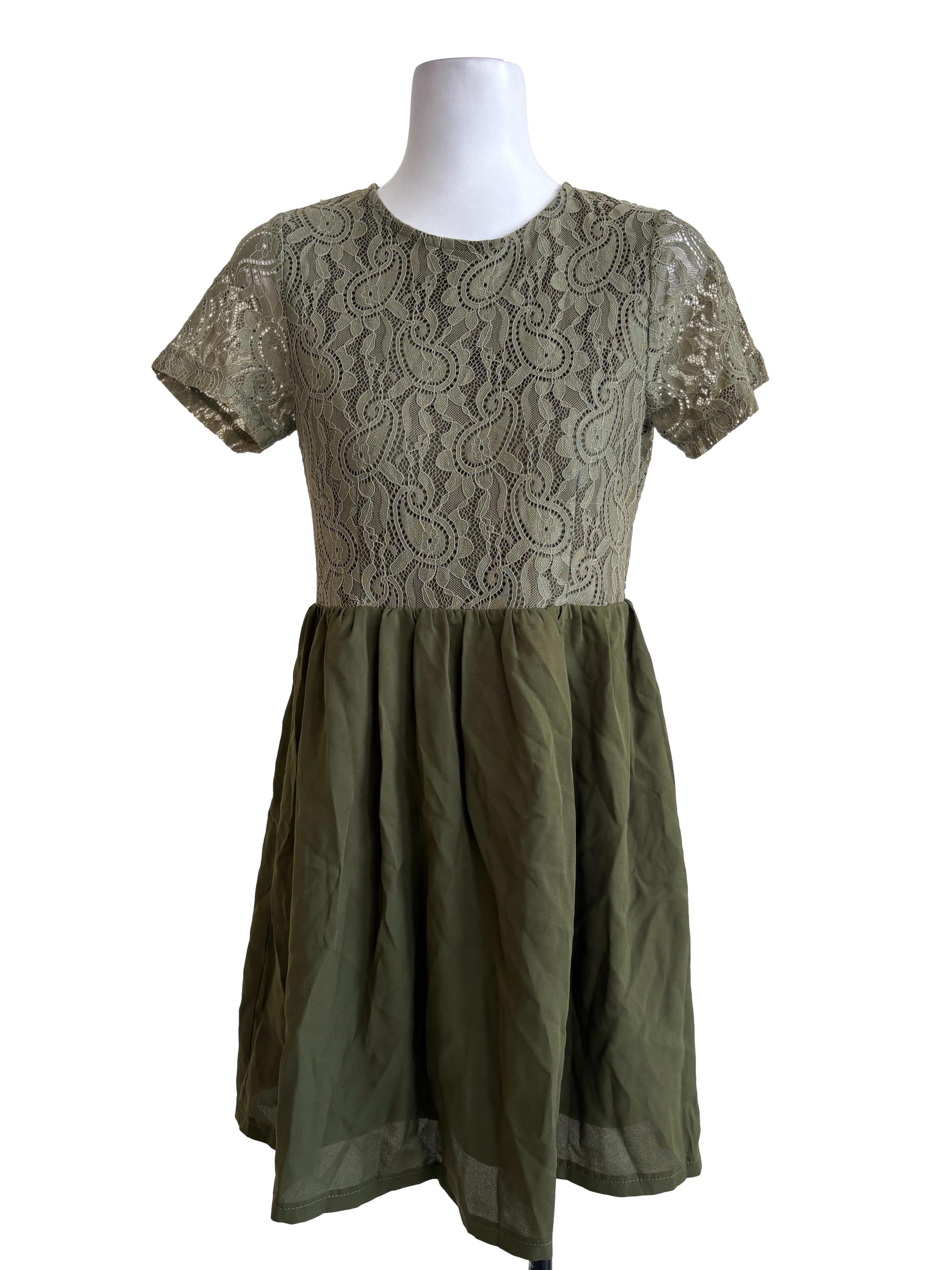 Olive Green Paisley Lace Top Dress