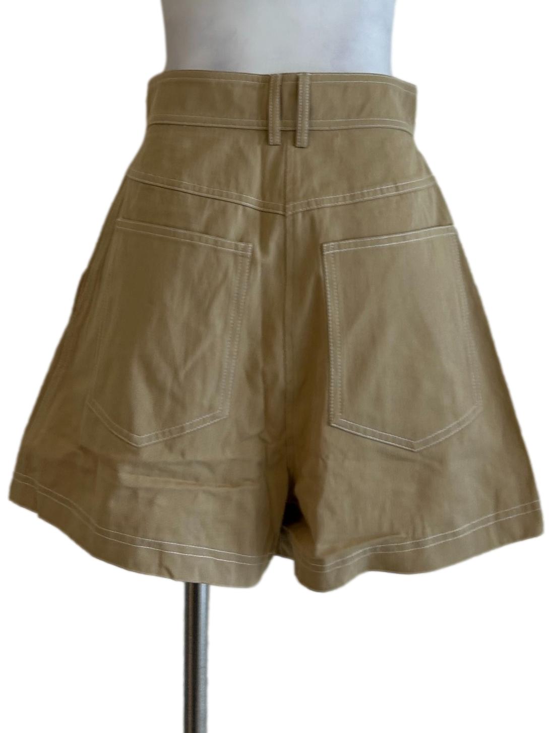Brown Contrast Stitch Cotton Shorts OSN