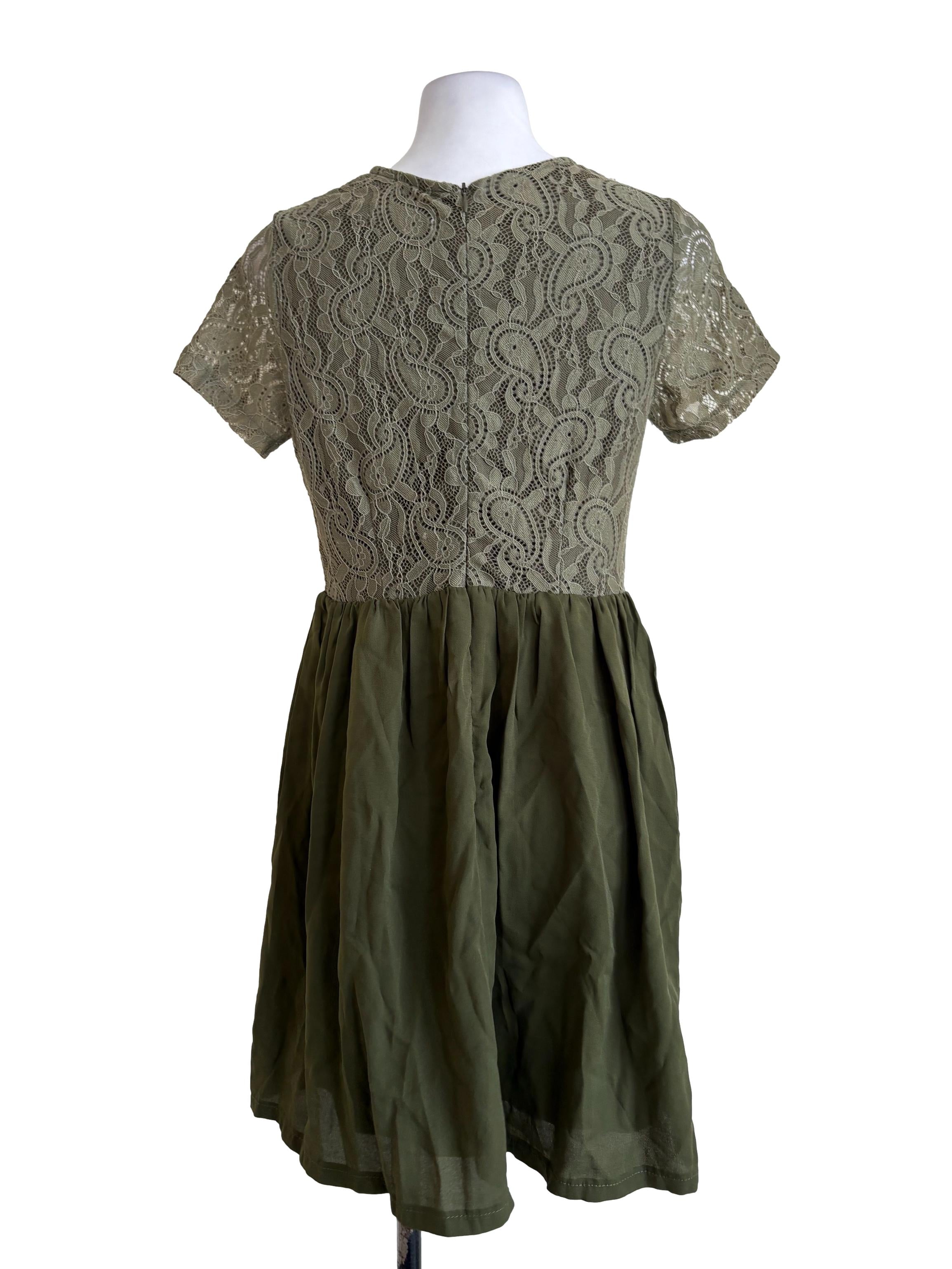 Olive Green Paisley Lace Top Dress