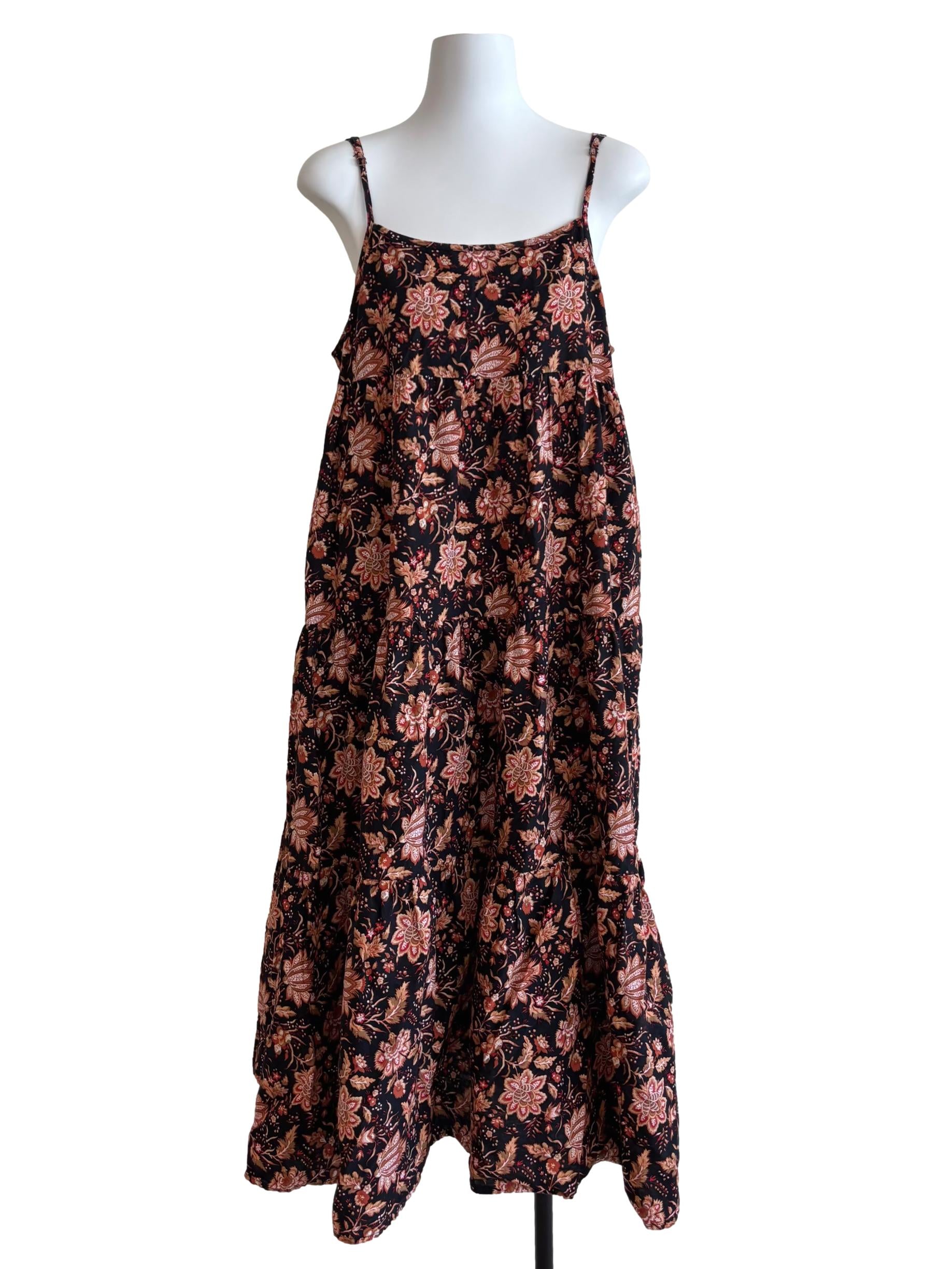 Caramel Brown Patterned Tier Cami Dress