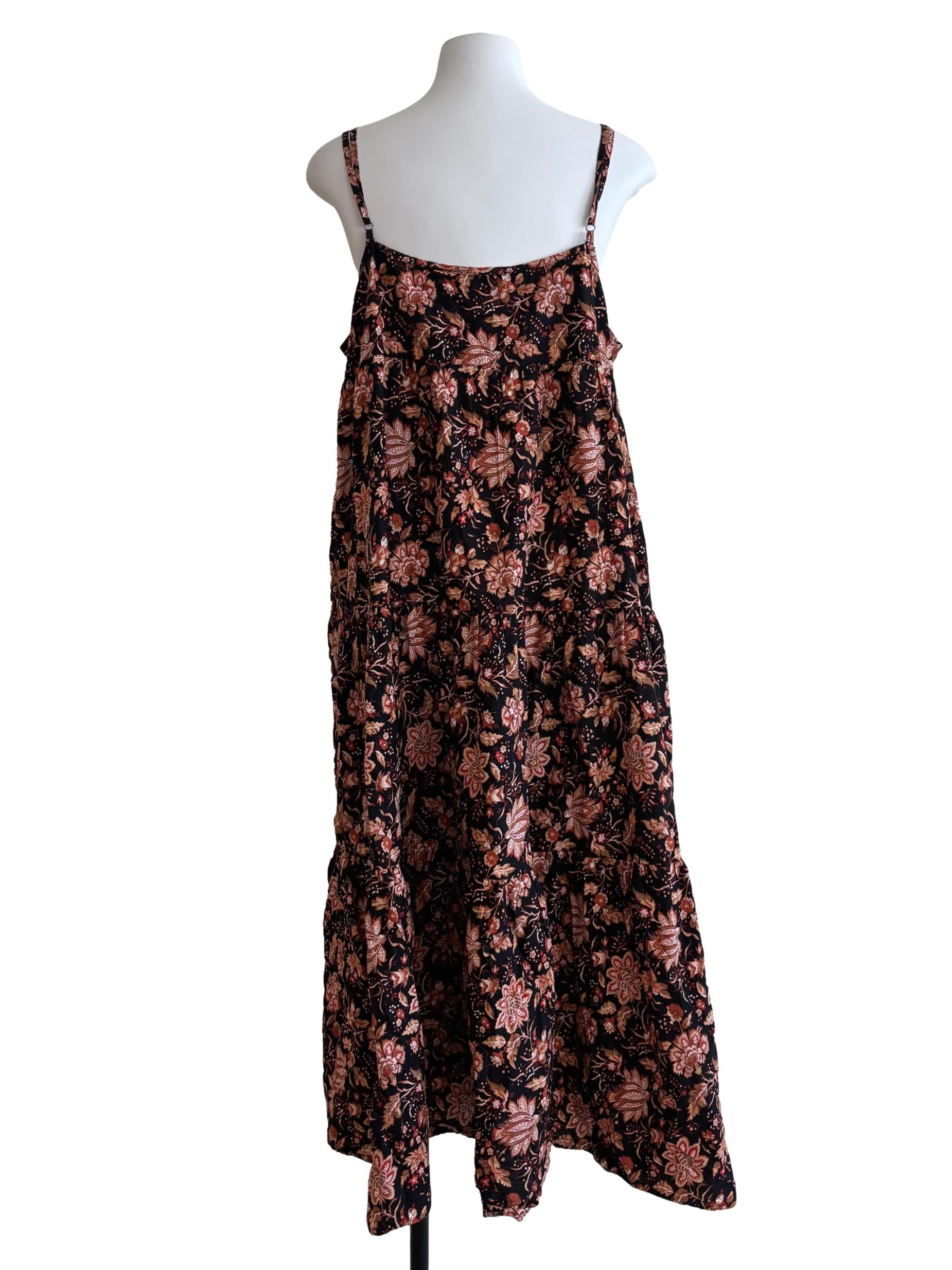 Caramel Brown Patterned Tier Cami Dress
