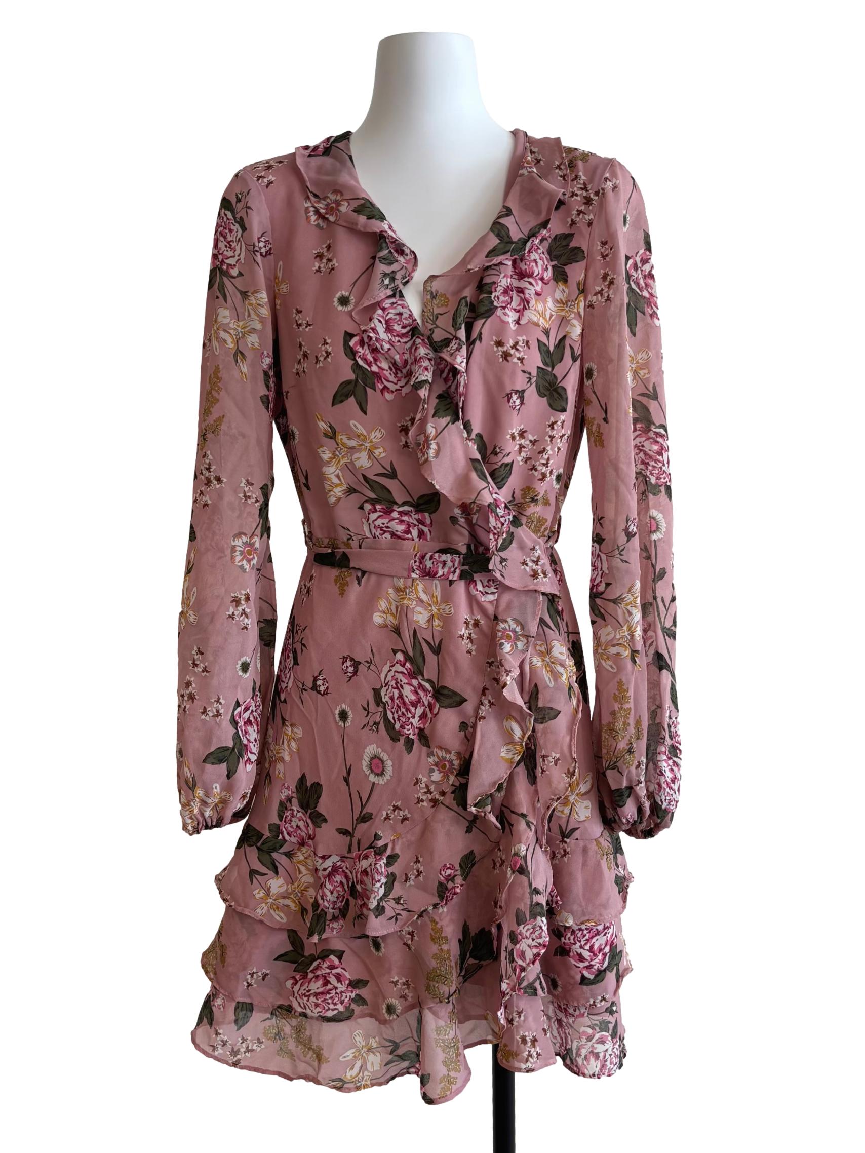 Dusty Pink Floral Ruffle Dress