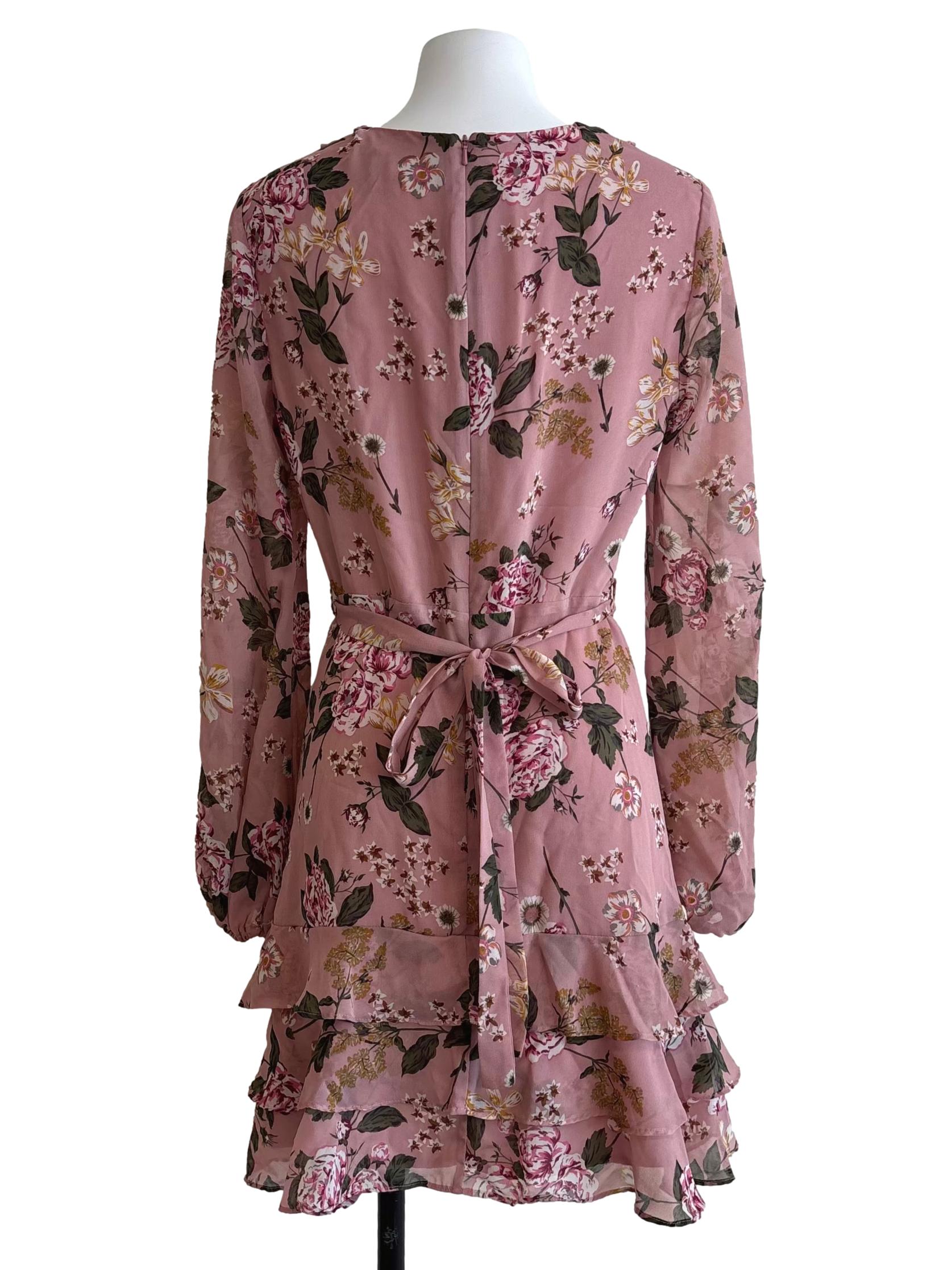 Dusty Pink Floral Ruffle Dress