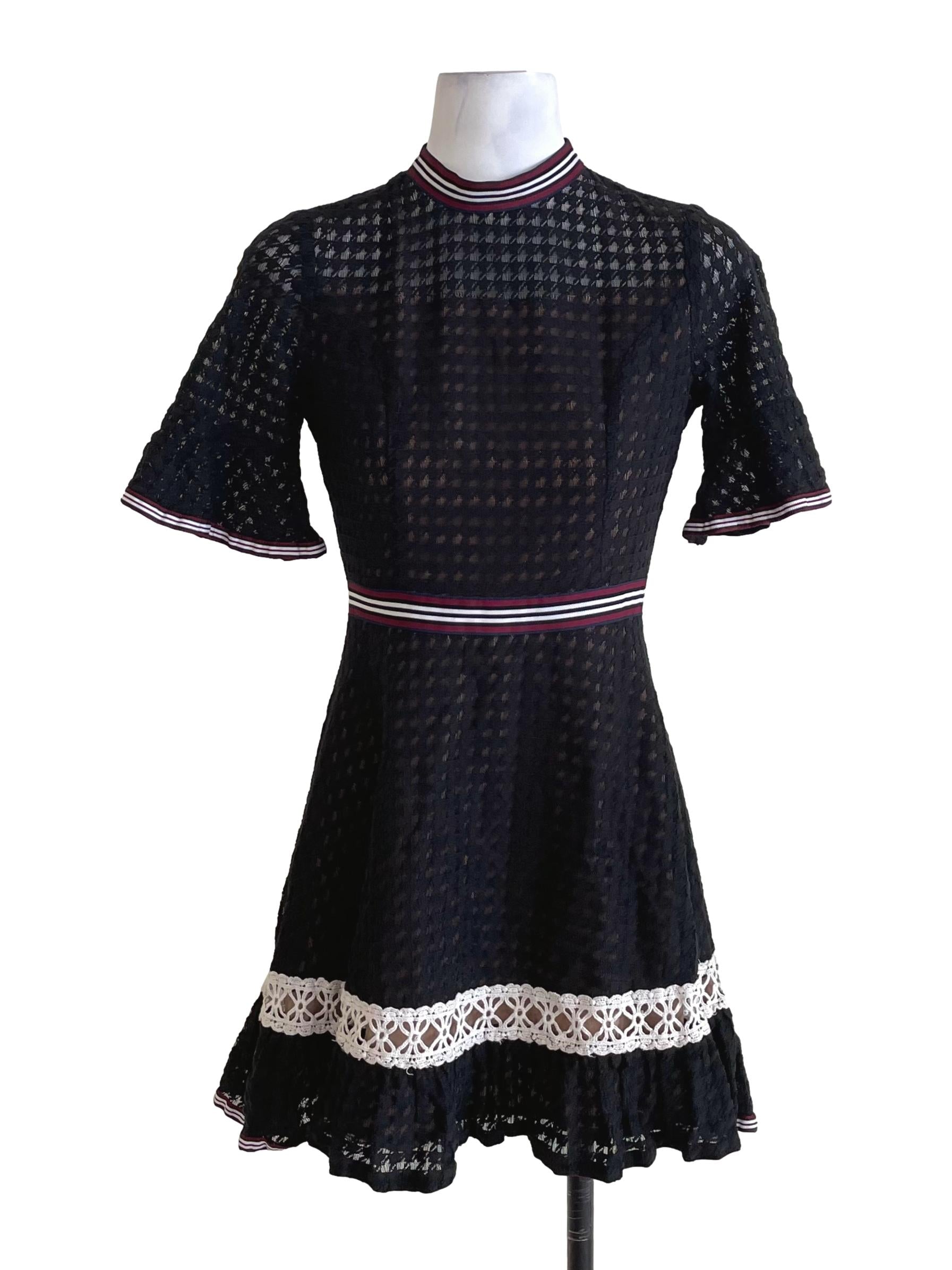 Black Stripes Trace Bell Sleeves Dress