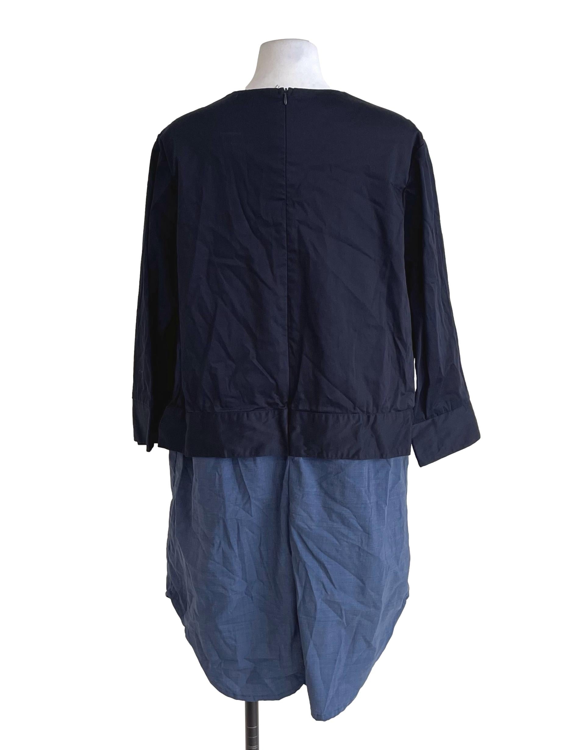 Navy Blue Fake Two Piece Dress