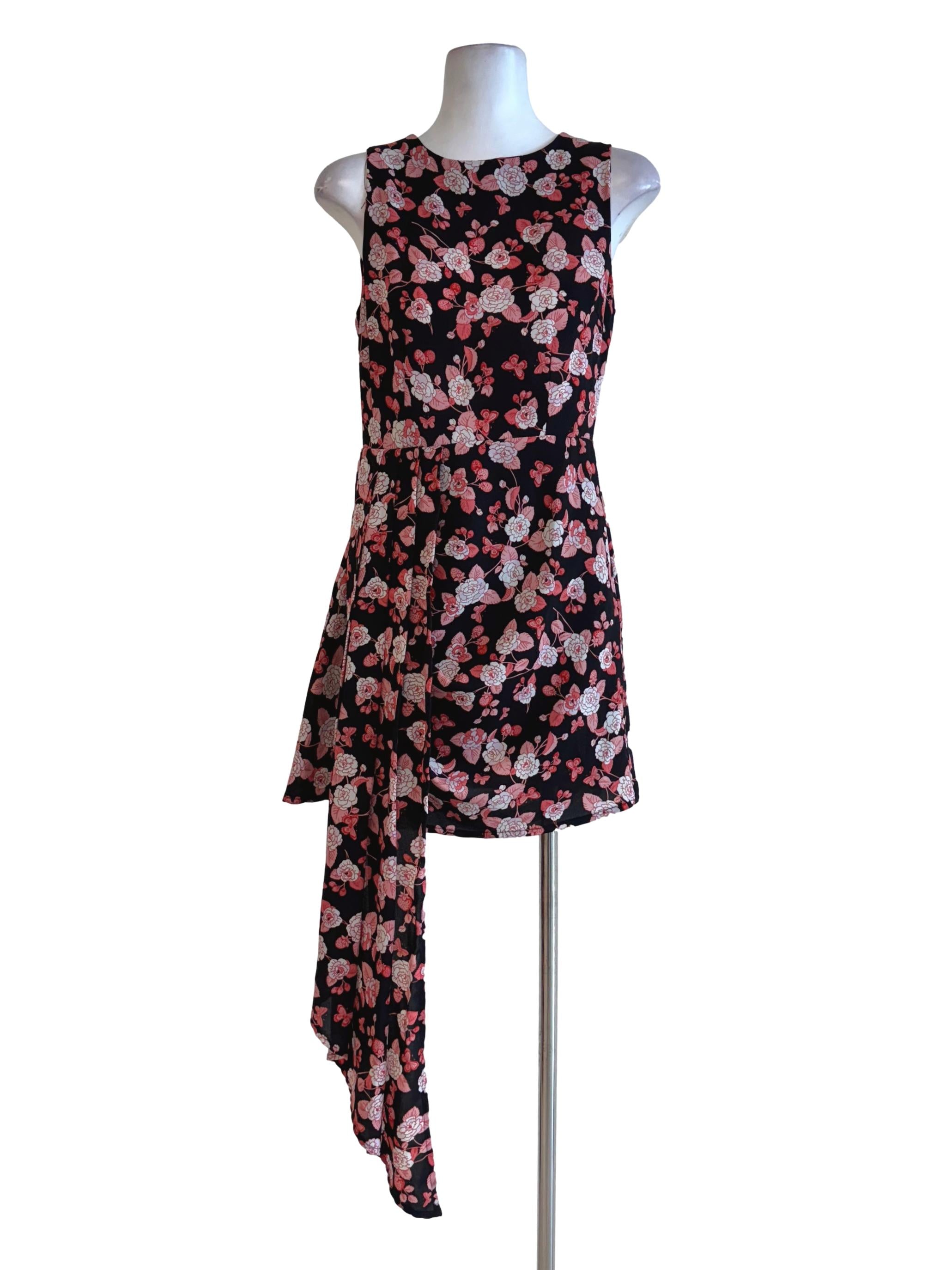 Black Red Floral Sleeveless Dress