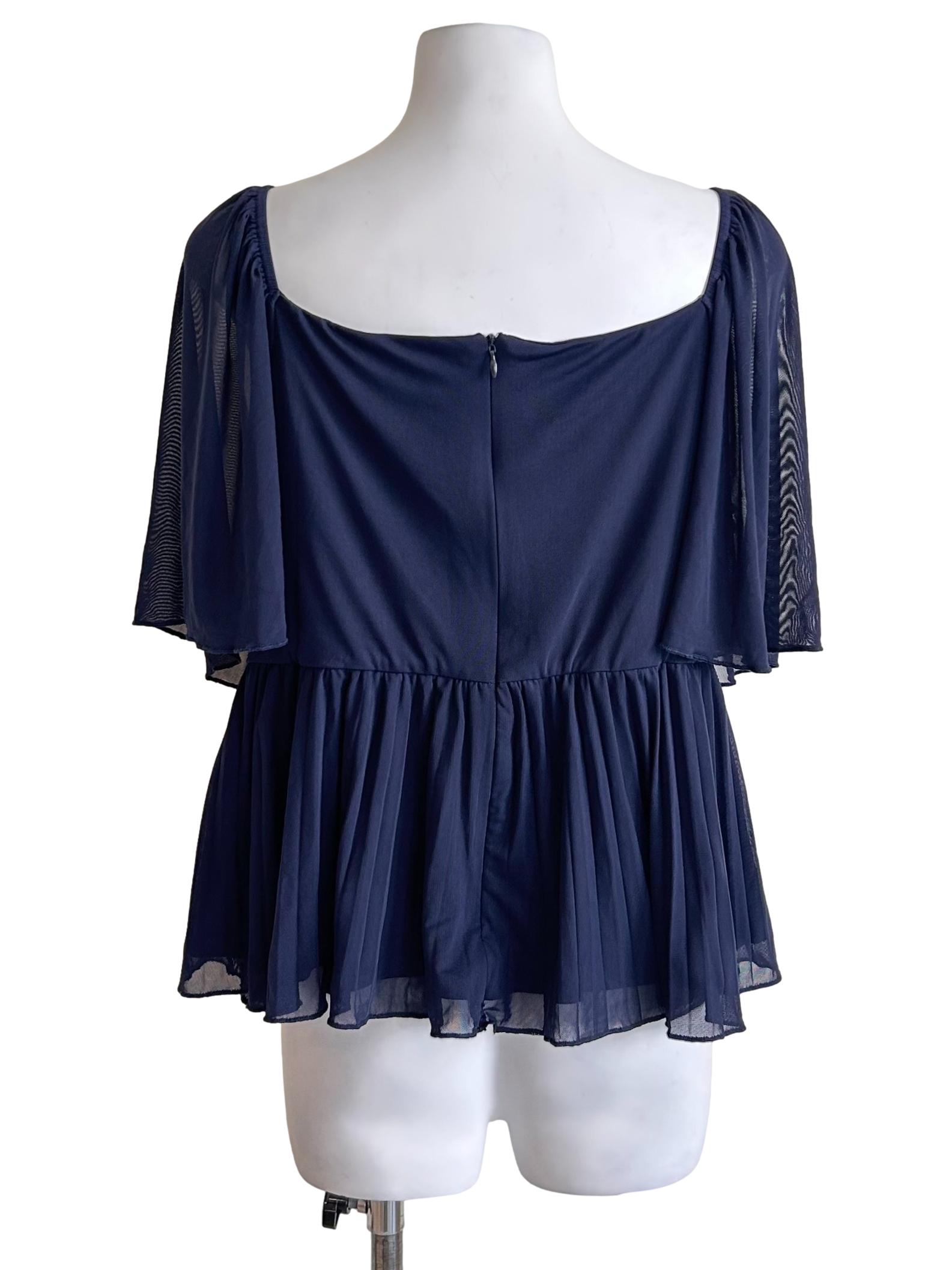 Dark Navy Mesh Ruched Top