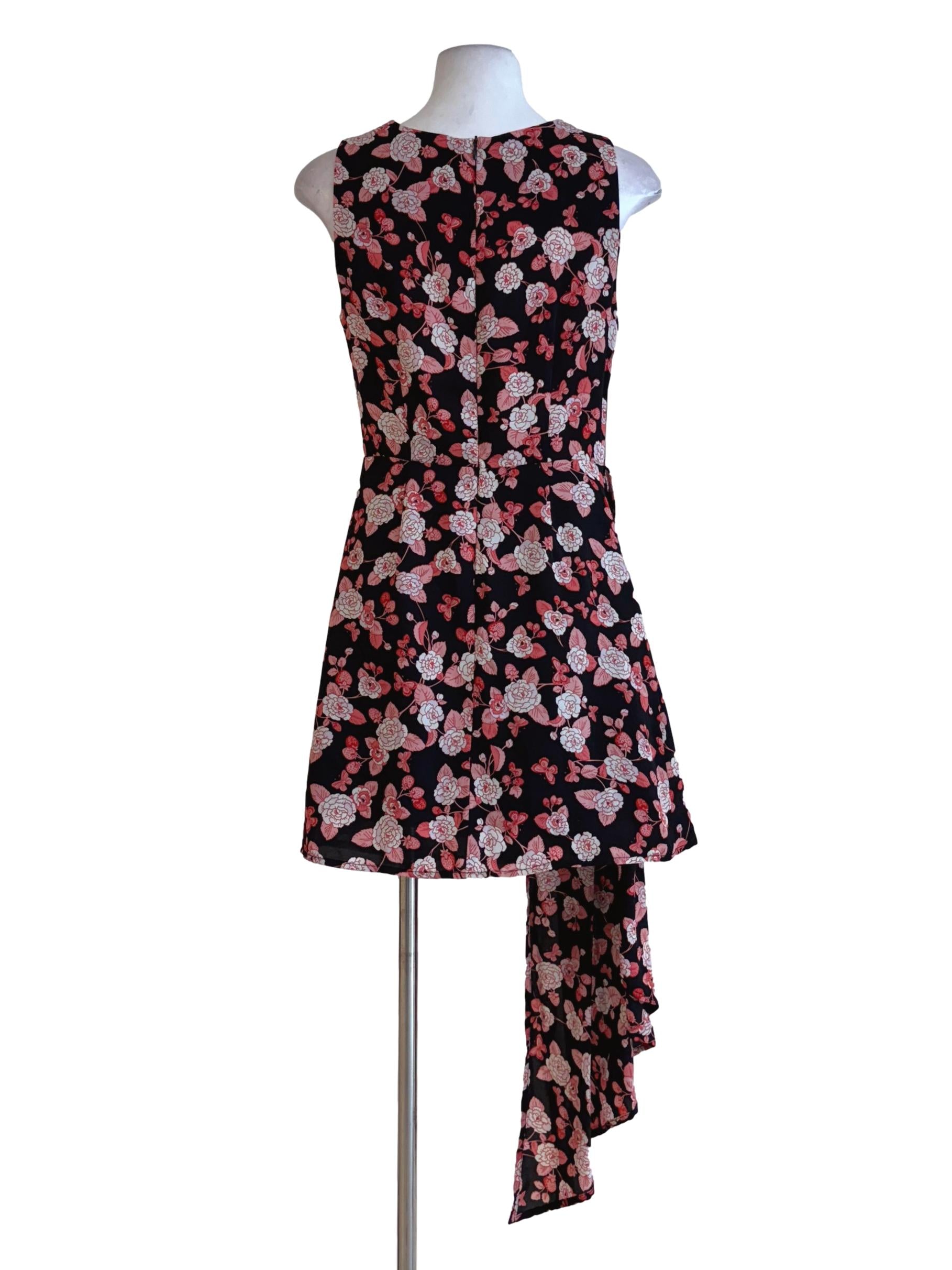 Black Red Floral Sleeveless Dress