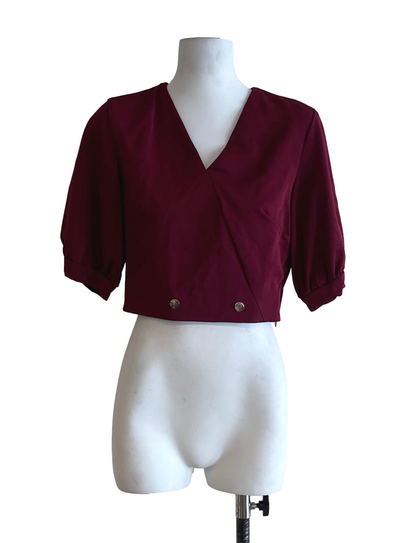 Wine Red V-Neckline Blouse
