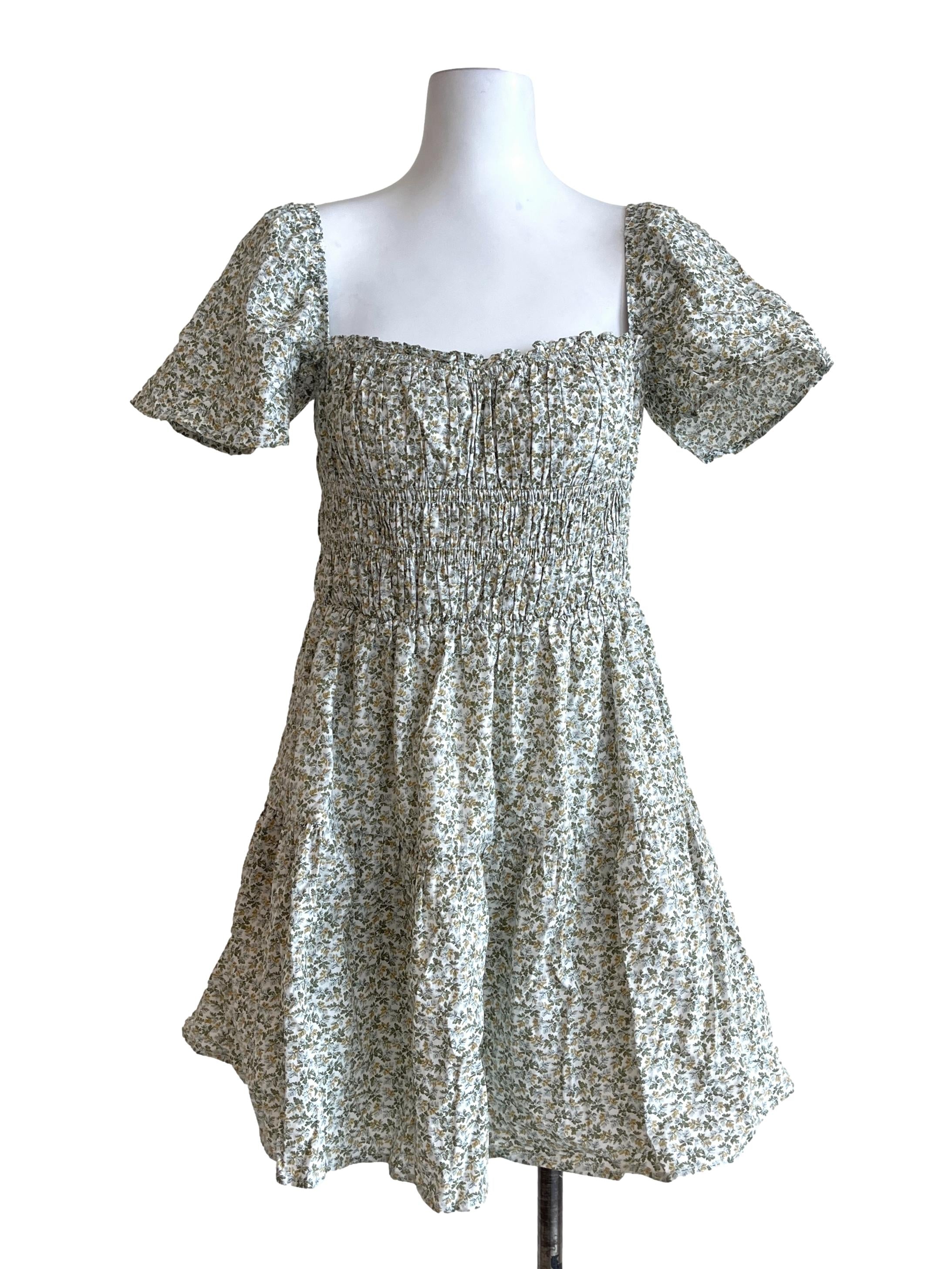 Fern Green Square Puff Sleeve Mini Dress