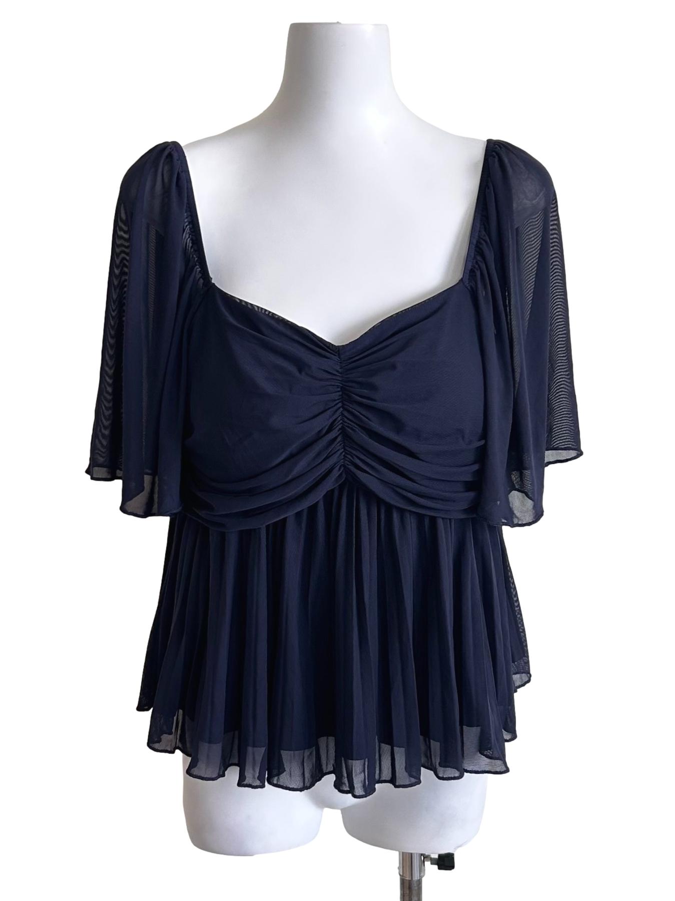 Dark Navy Mesh Ruched Top