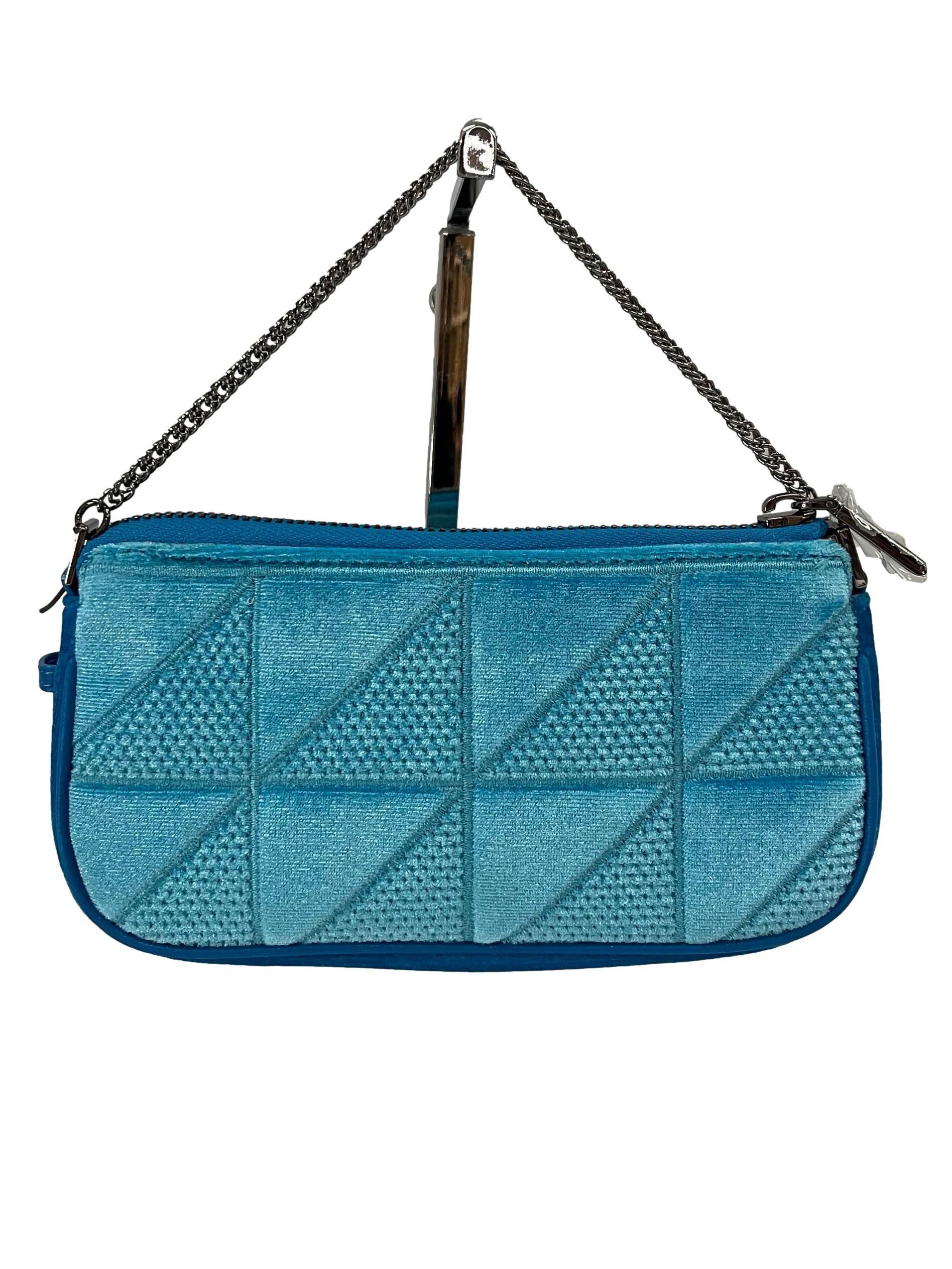 Blue Velvet Quilted Baguette Bag