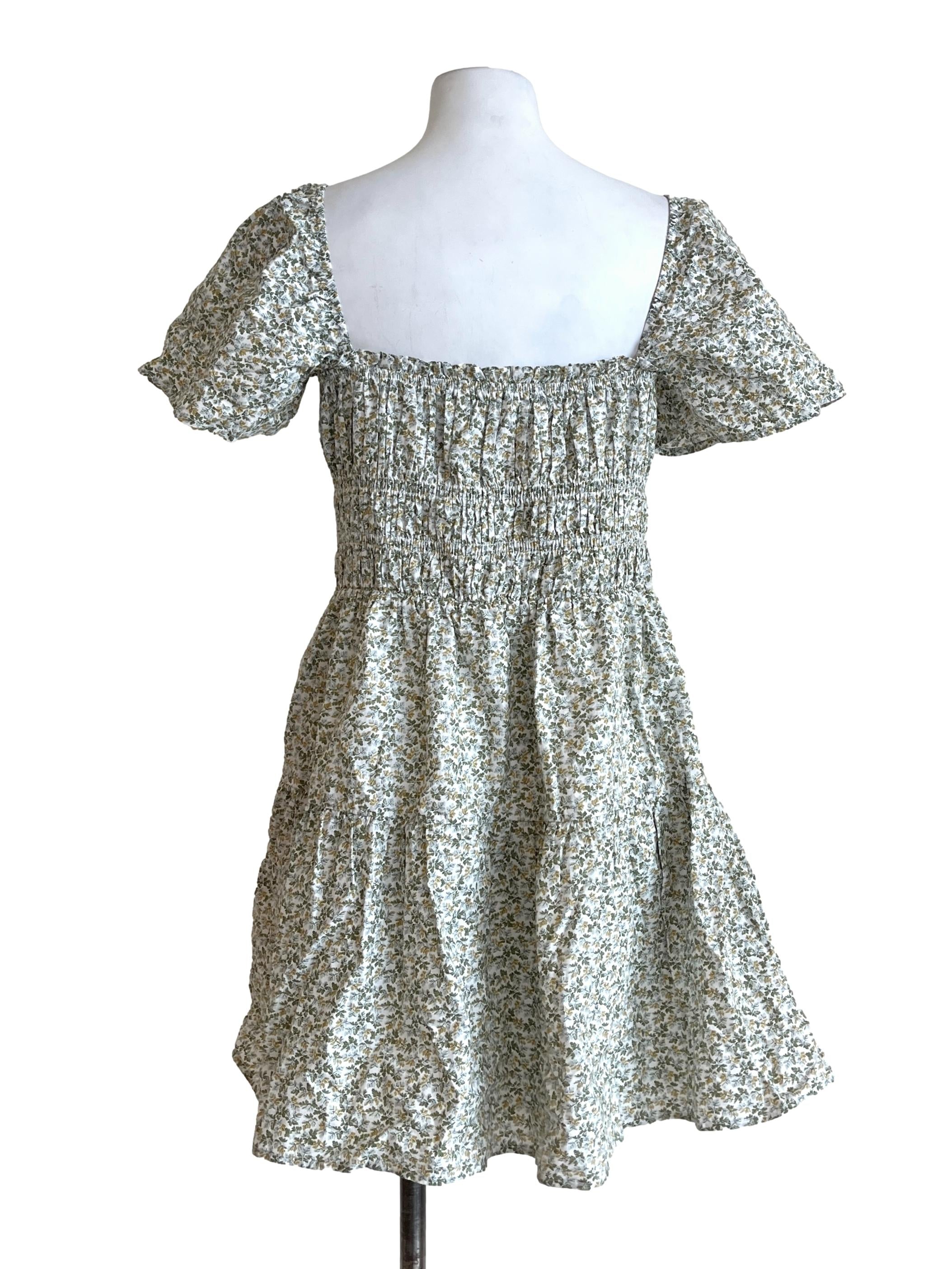 Fern Green Square Puff Sleeve Mini Dress