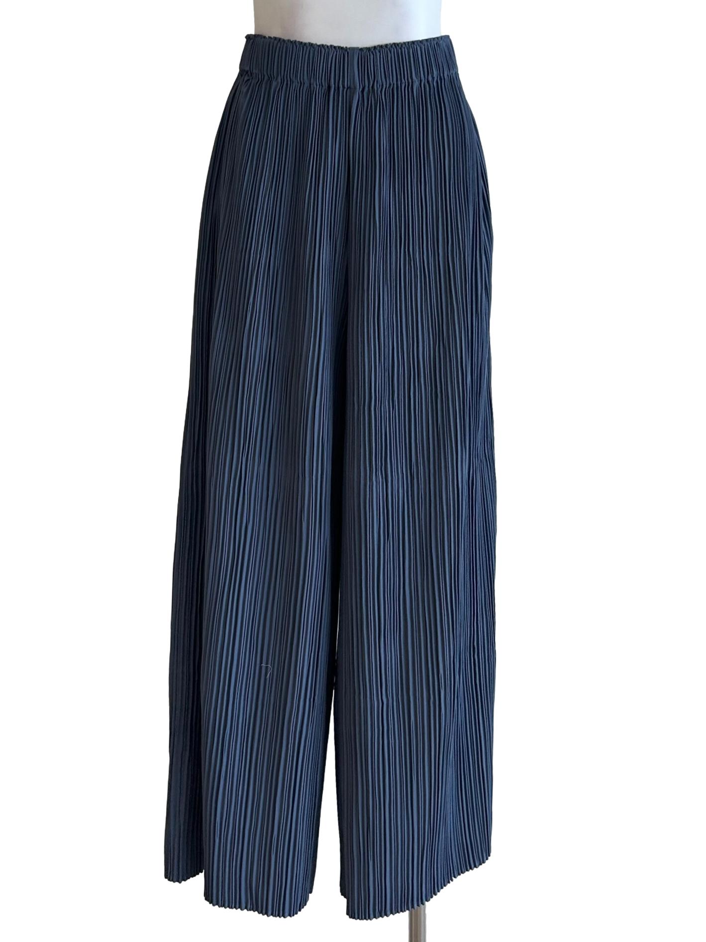 Navy Plissé Pleated Wide-Leg Pants OSN