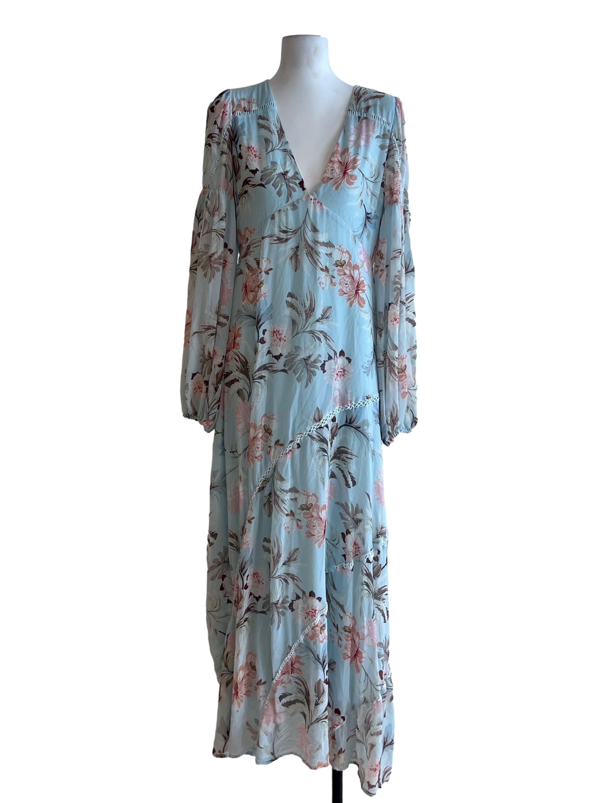 Sky Blue Floral Empire Dress
