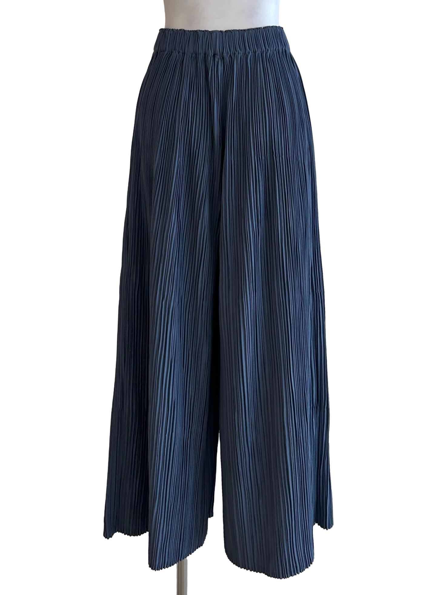 Navy Plissé Pleated Wide-Leg Pants OSN