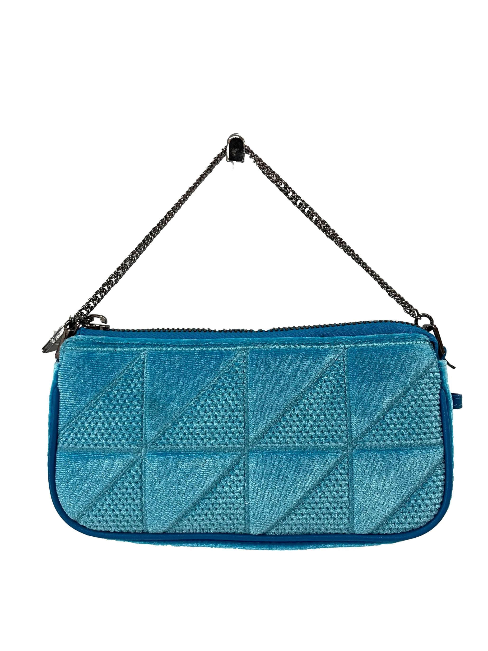 Blue Velvet Quilted Baguette Bag