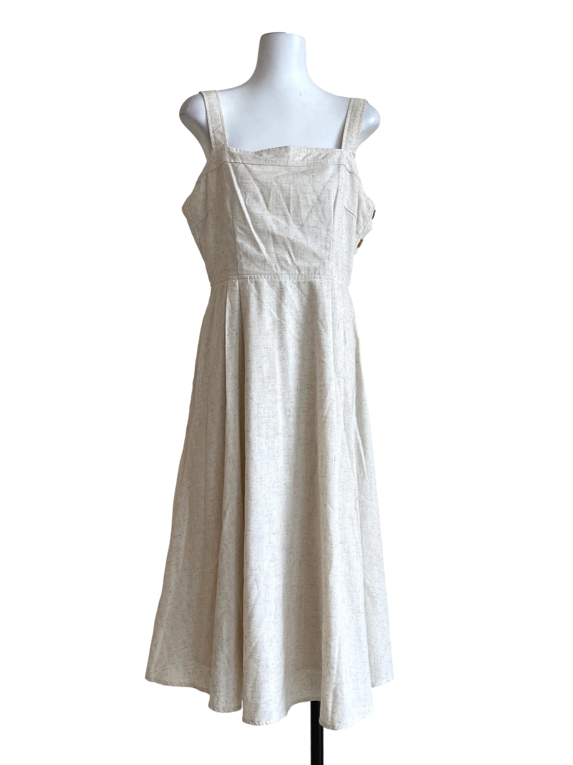 Beige White Square Apron Dress TWL